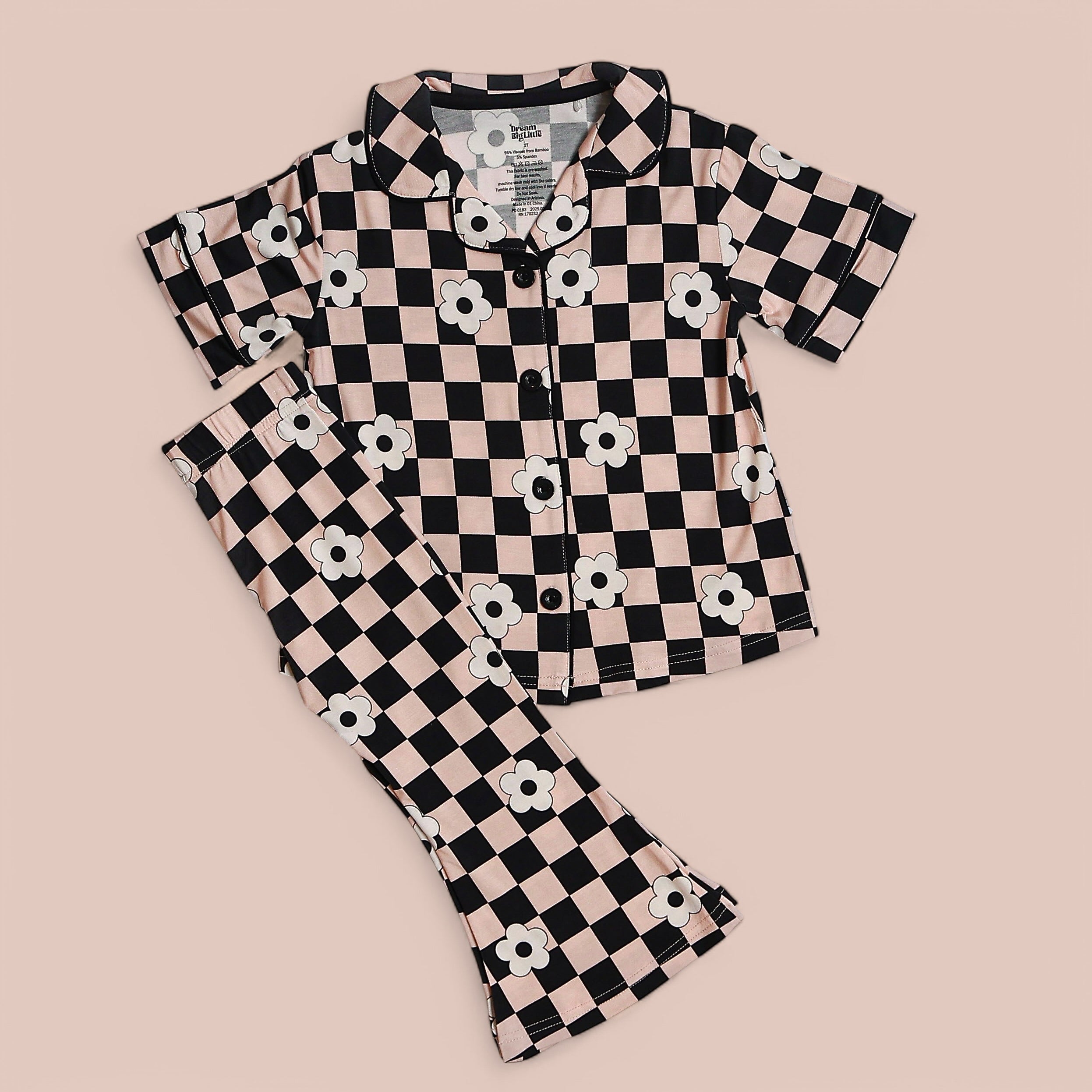 Retro Daisy Checks Short Sleeve Dream Girl's Flare Set