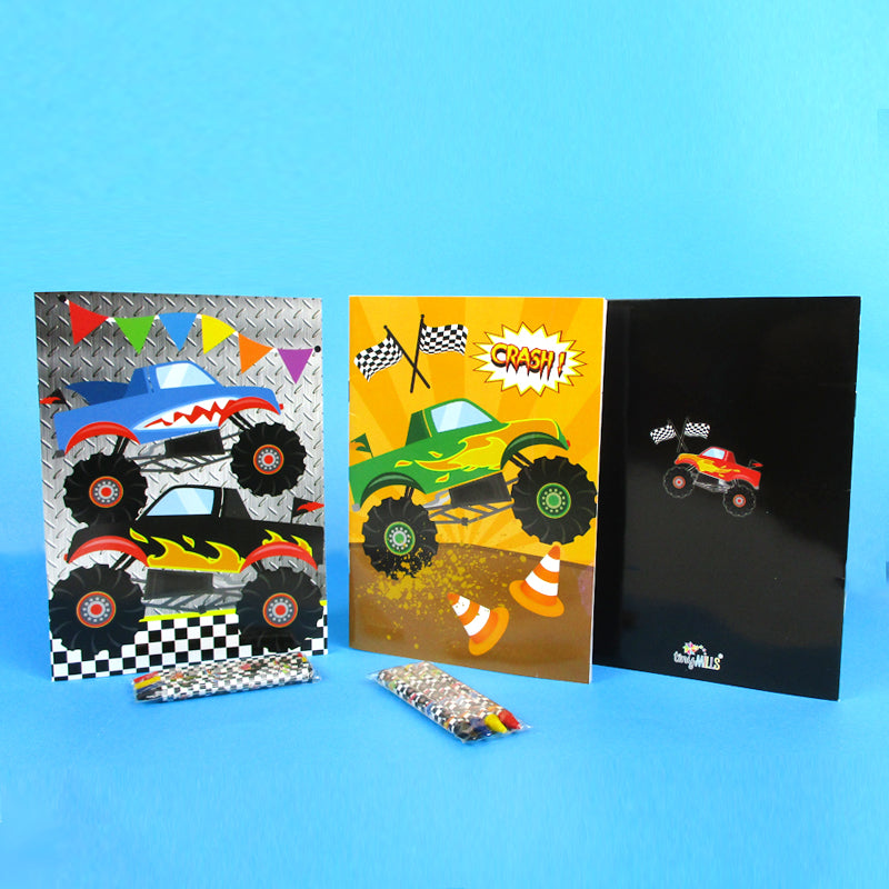 Monster Truck Coloring Books With Crayons Party Favors - Set Of 6 Or 12