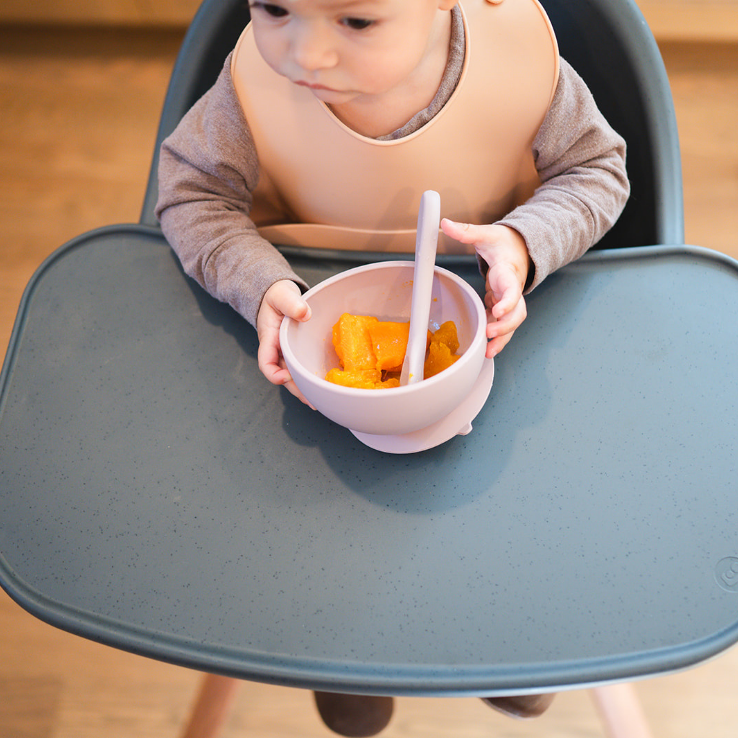 Apricot Suction Bowl And Spoon Set