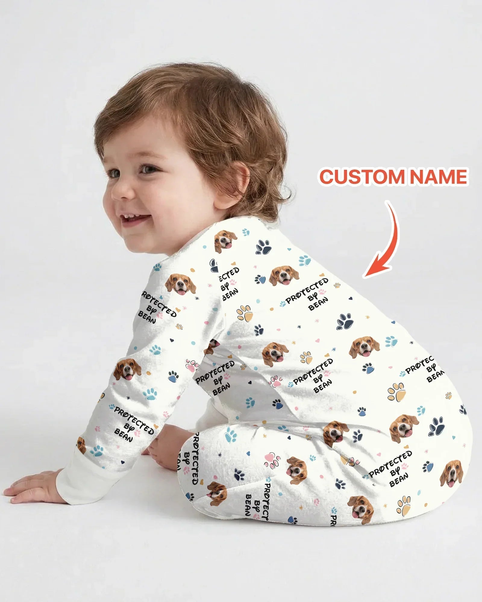 Custom Dogs Photo "protected By" Bamboo Convertible Zippered Romper