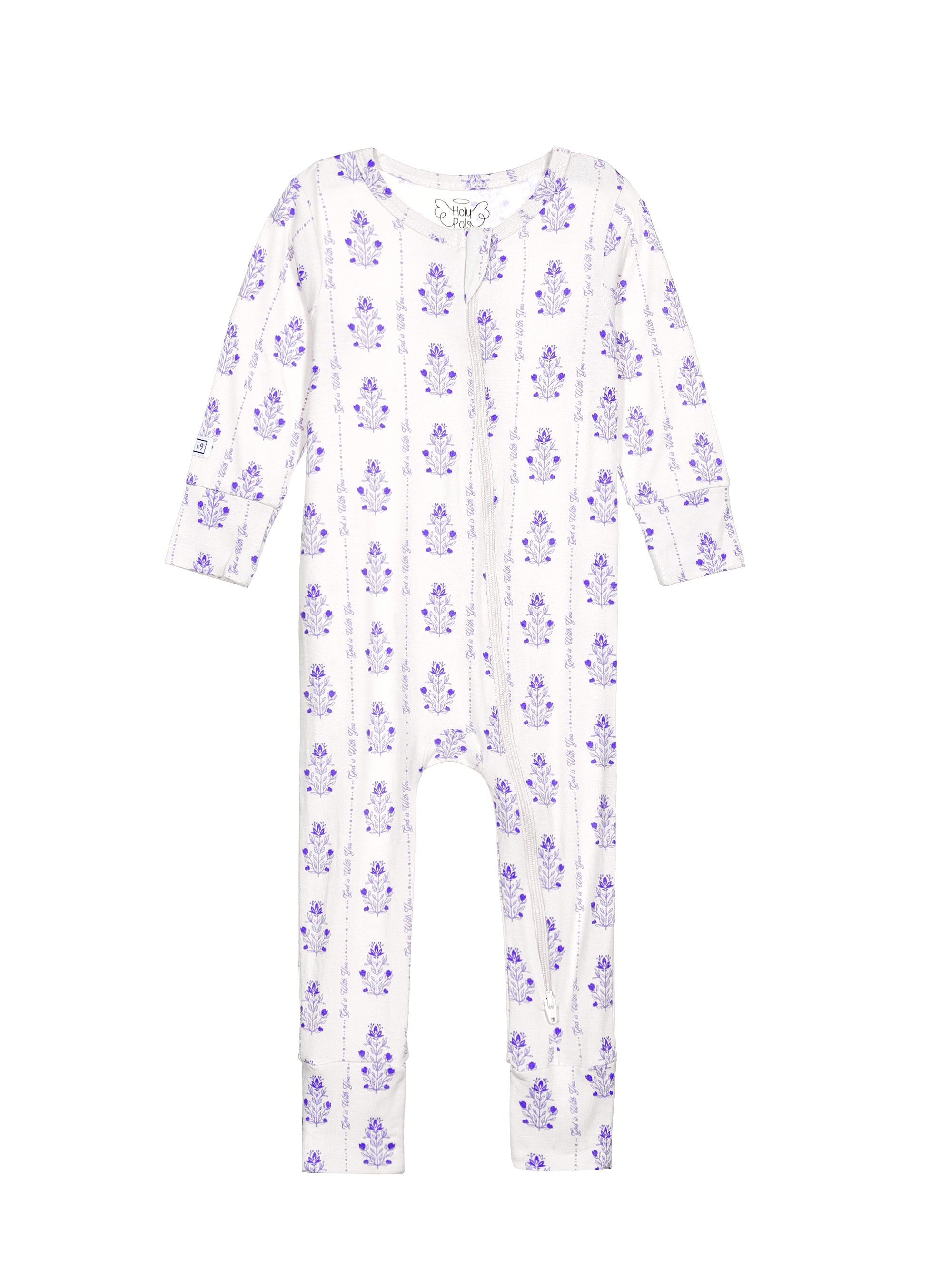 God Is With You Floral Pj Footless Onesie Bamboo