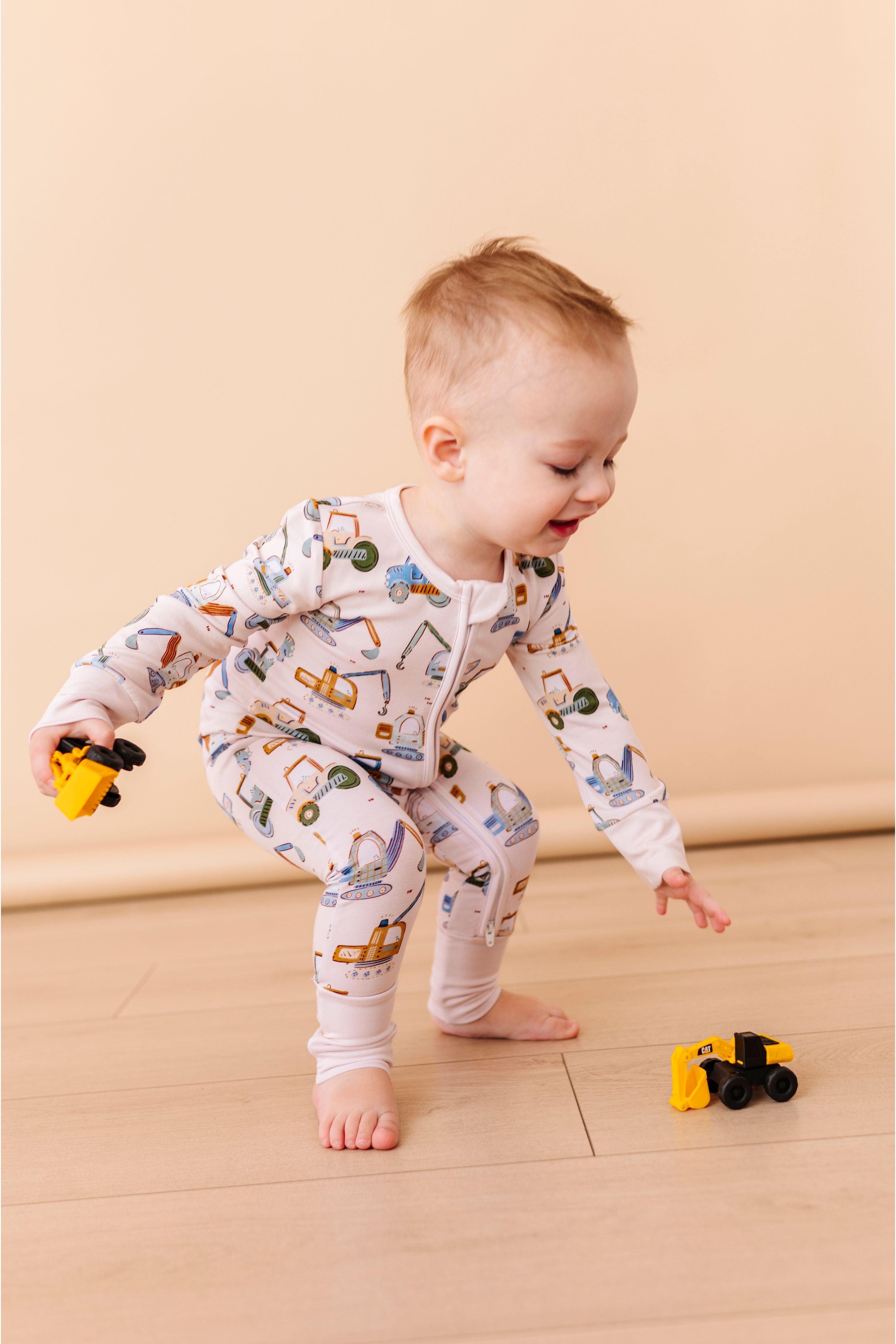 Bamboo One Piece Zip Pajama -little Builder