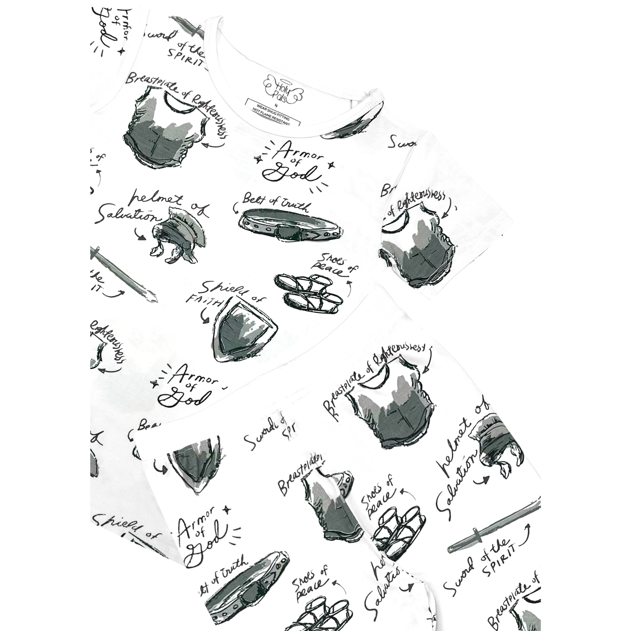 Armor Of God White Pj Short Sleeve & Pants Set Bamboo