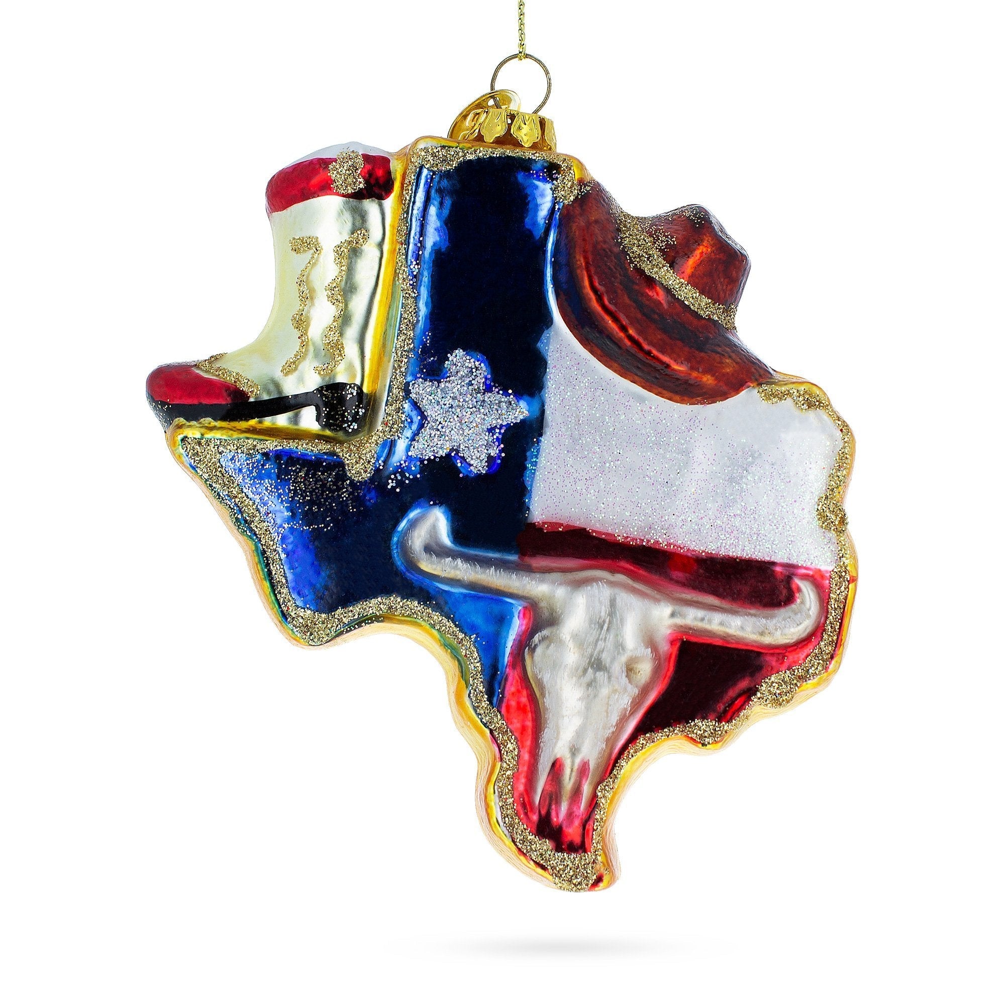 Texan Charm: Cowboy Hat And Texas State - Blown Glass Christmas Ornament