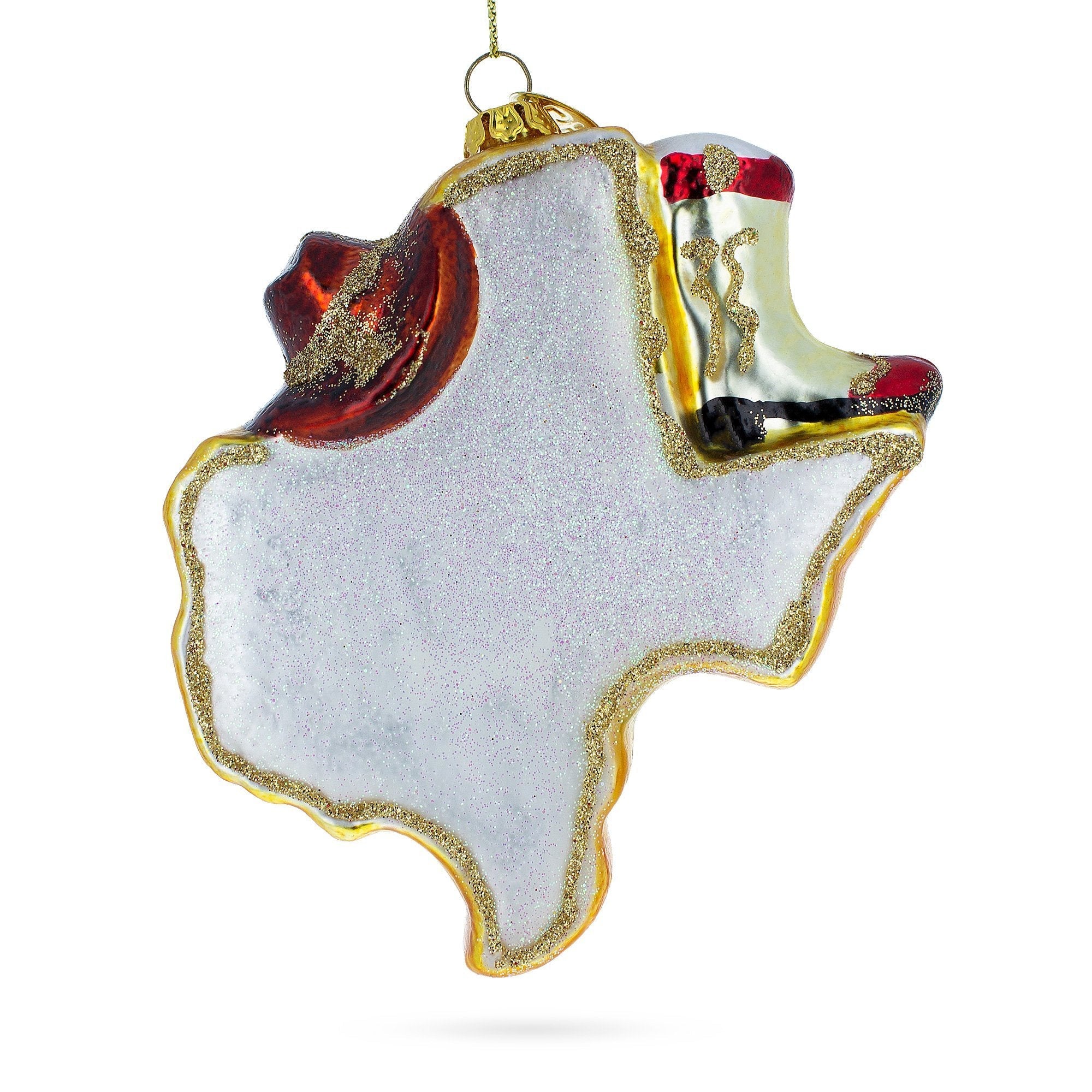 Texan Charm: Cowboy Hat And Texas State - Blown Glass Christmas Ornament