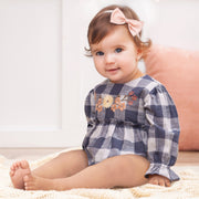 Buffalo Check Baby Girl Cotton Bodysuit With Embroidery