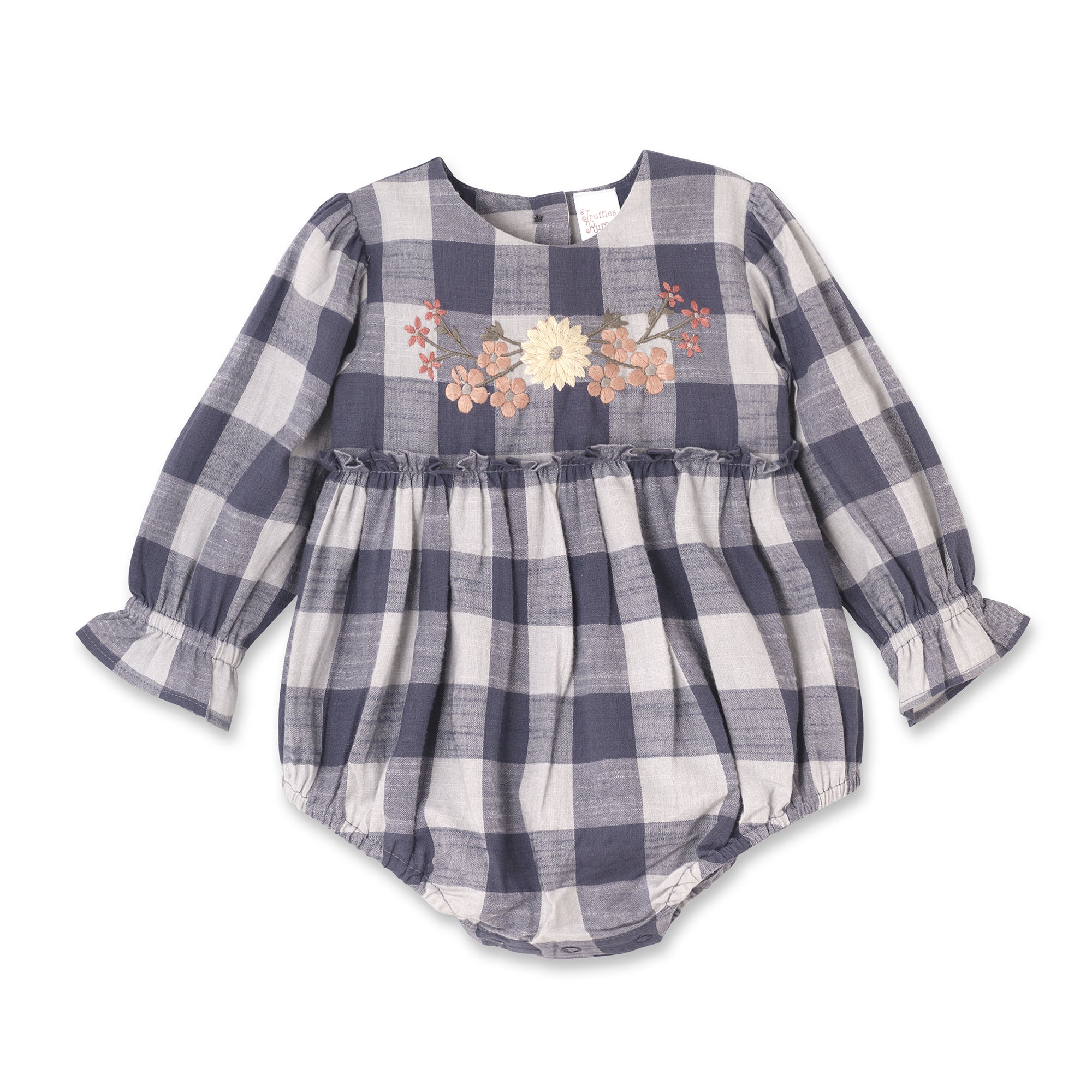 Buffalo Check Baby Girl Cotton Bodysuit With Embroidery