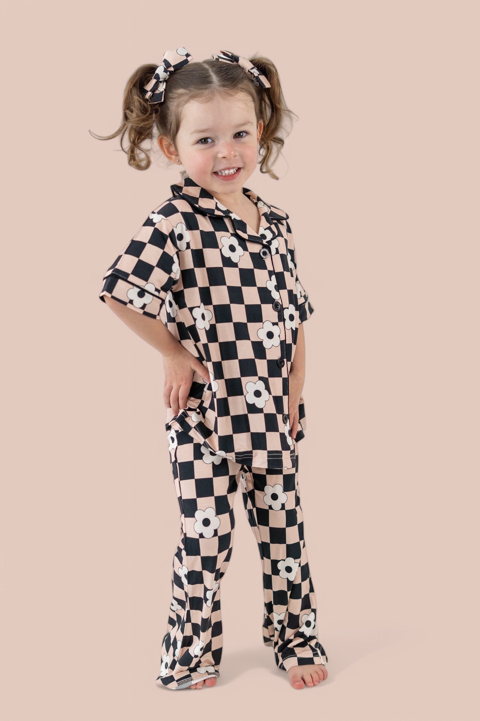 Retro Daisy Checks Short Sleeve Dream Girl's Flare Set