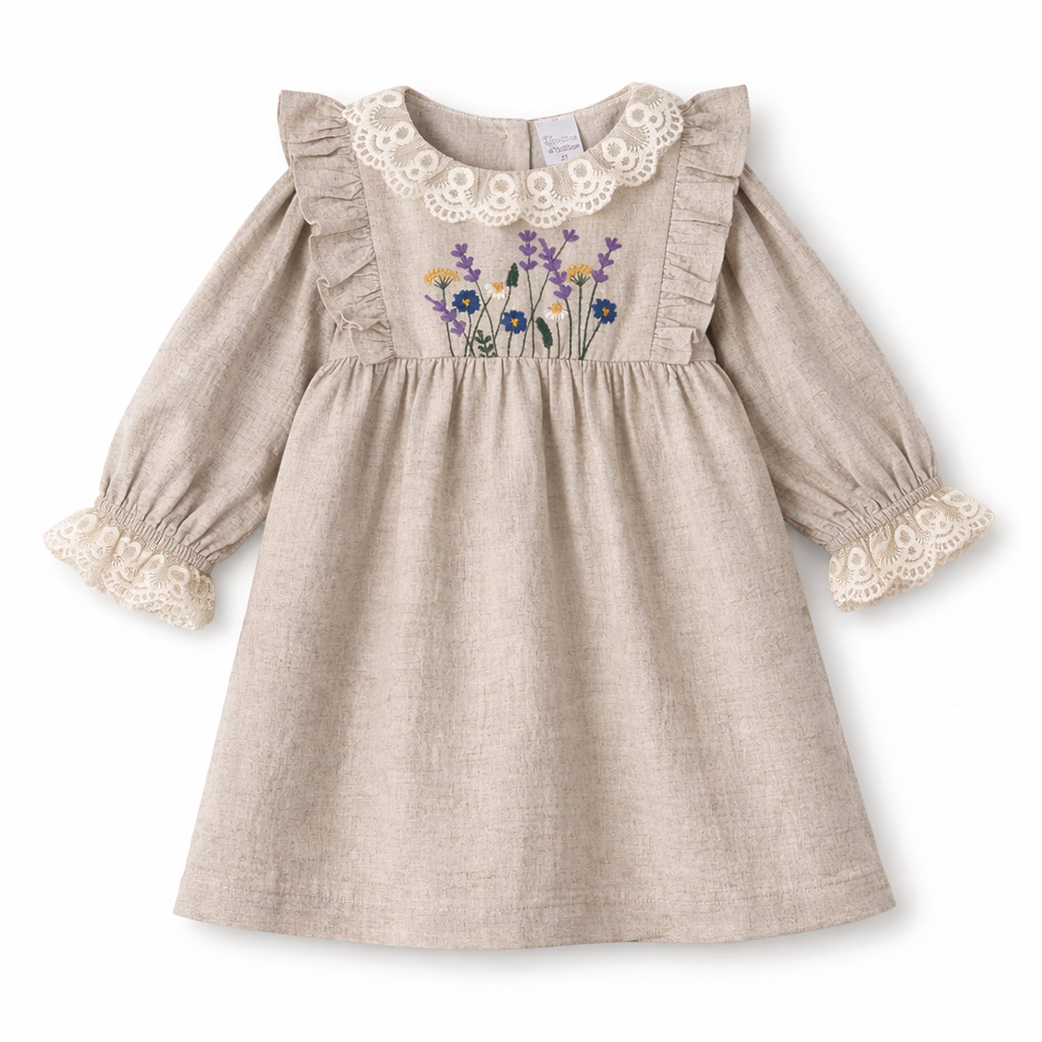Embroidered Wildflower Linen Dress With Lace Trim