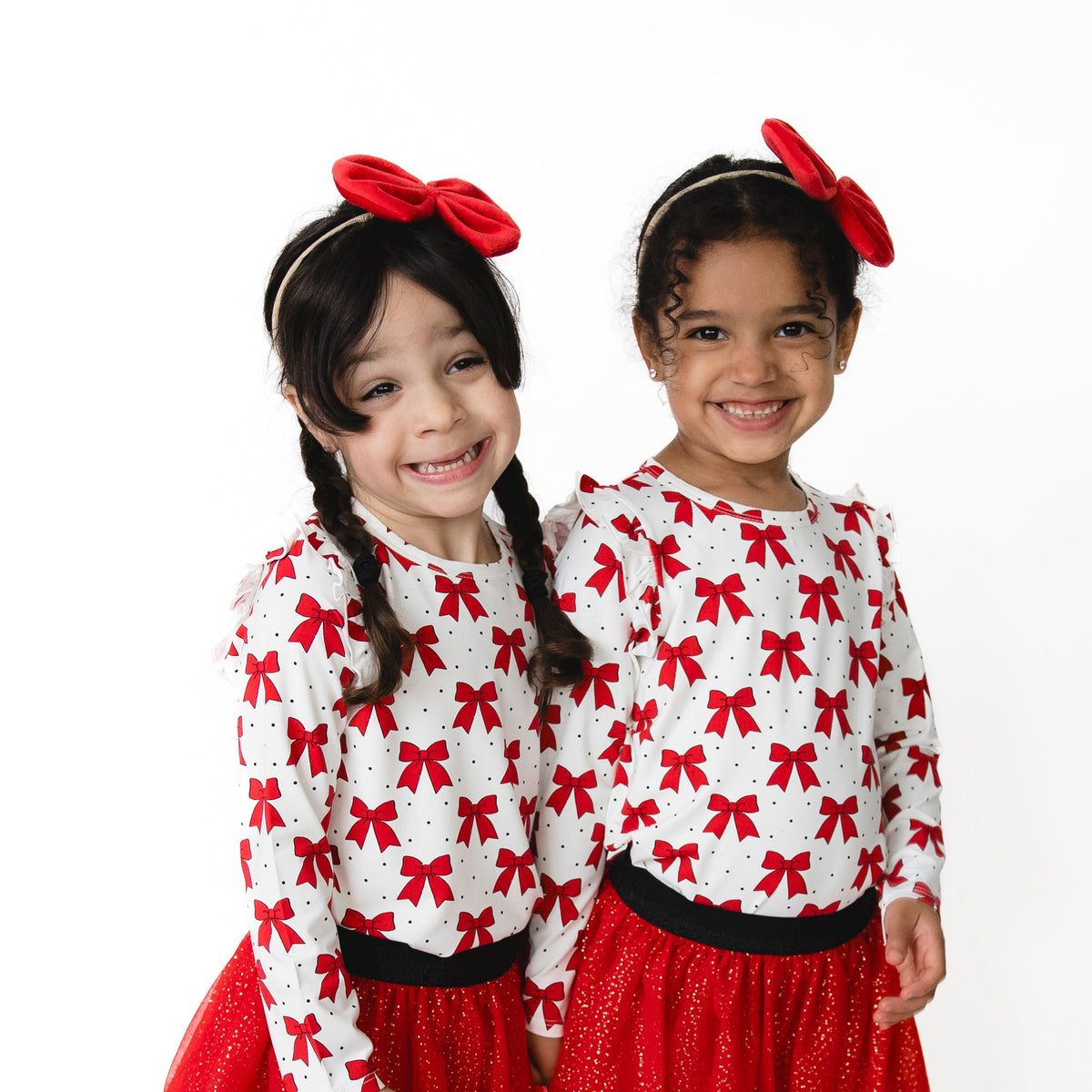 Festive Bows - Long Sleeve Ruffle Tee