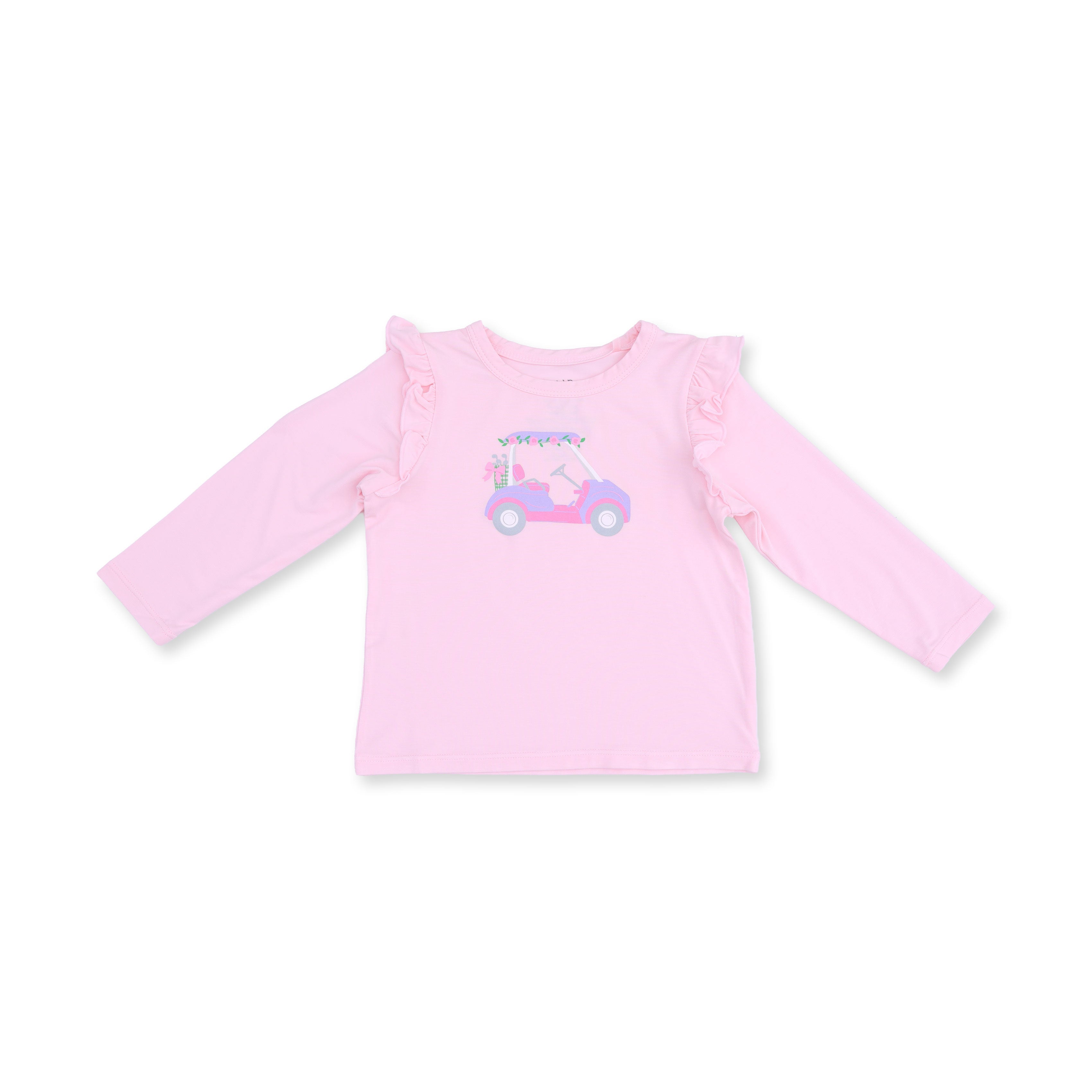 Golf - Pink Golf Cart Long Sleeve Ruffle Tee
