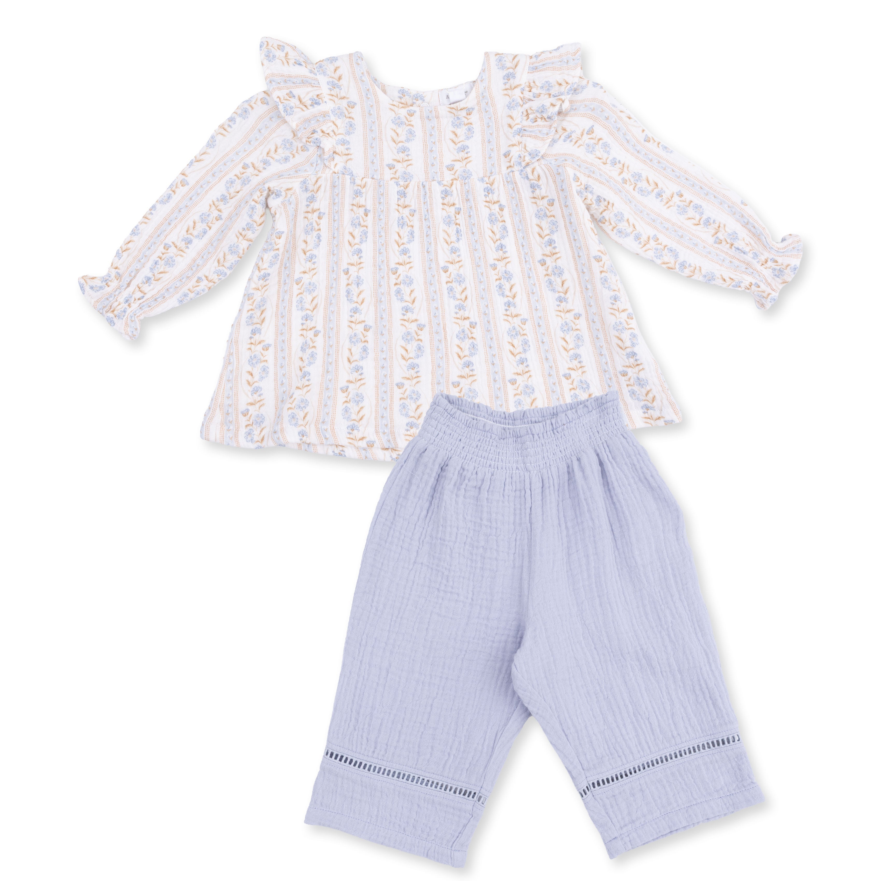 Catarina Floral - Long Sleeve Ruffle Tunic And Smocked Waist Pant