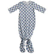 Blue Checkered Ribbed Bamboo Knot Gown