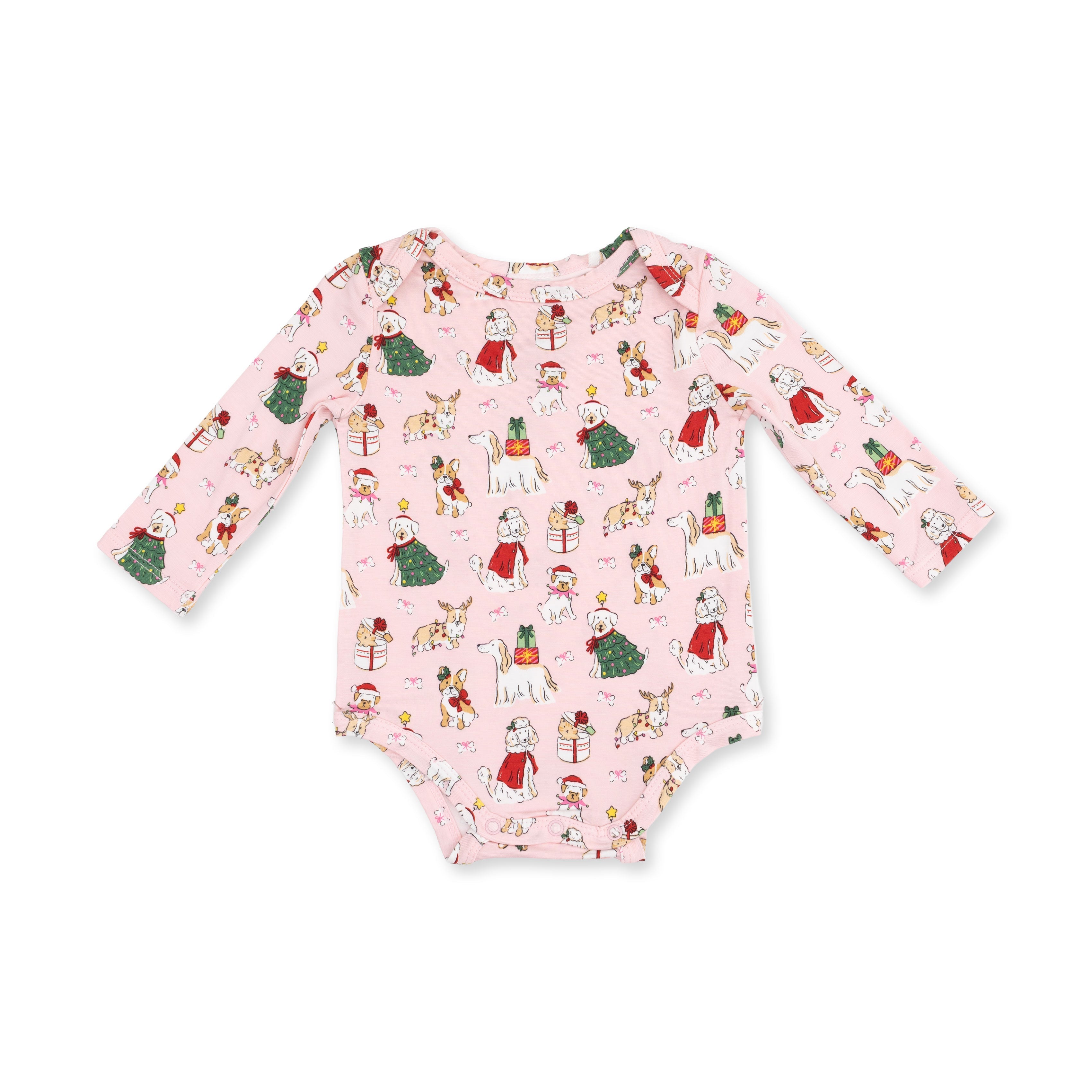 Christmas Dogs Pink - Long Sleeve Bodysuit