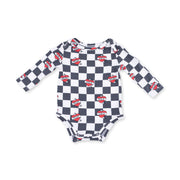 Heart Tattoo Check Black - Long Sleeve Bodysuit