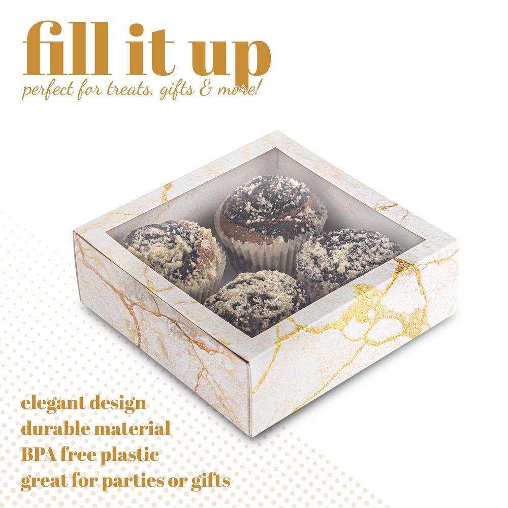 Clear Window Gift Boxes Square Gold 6" X 6" X 2" 12 Pack