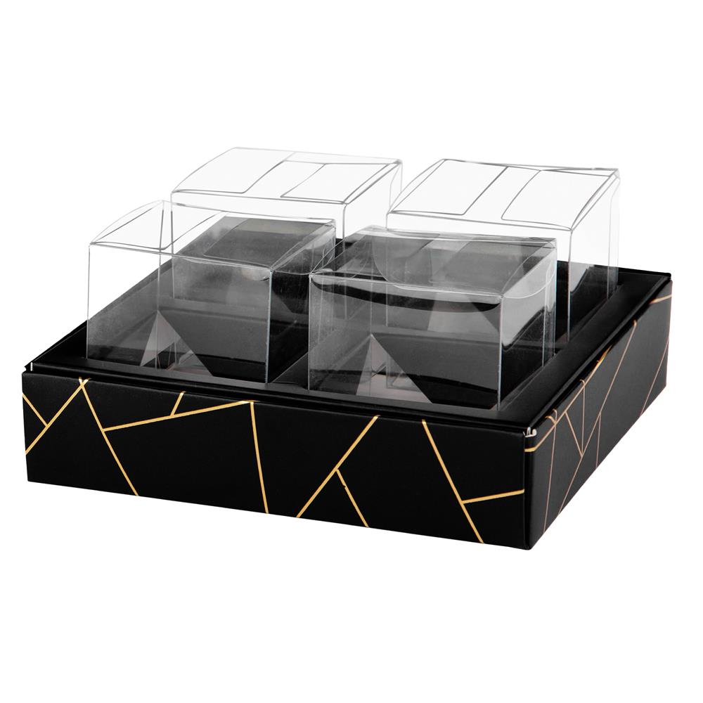 4 Square Shaped Clear Boxes With Square Tray Black 5.4" X 5.45" X 1.2" Pack Of 12