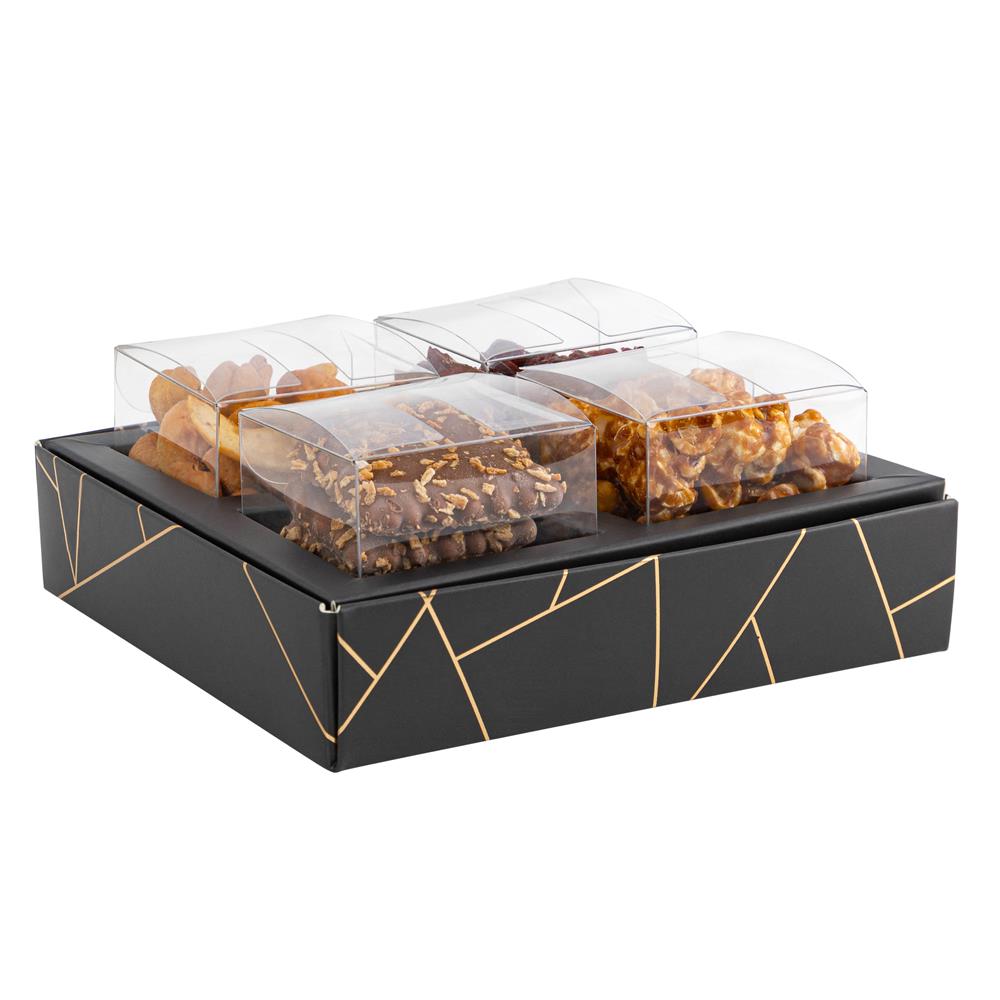 4 Square Shaped Clear Boxes With Square Tray Black 5.4" X 5.45" X 1.2" Pack Of 12