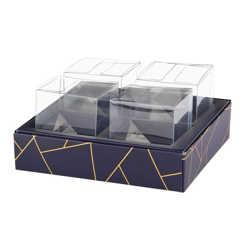 4 Square Shaped Clear Boxes With Square Tray Blue 5.4" X 5.45" X 1.2" Pack Of 12