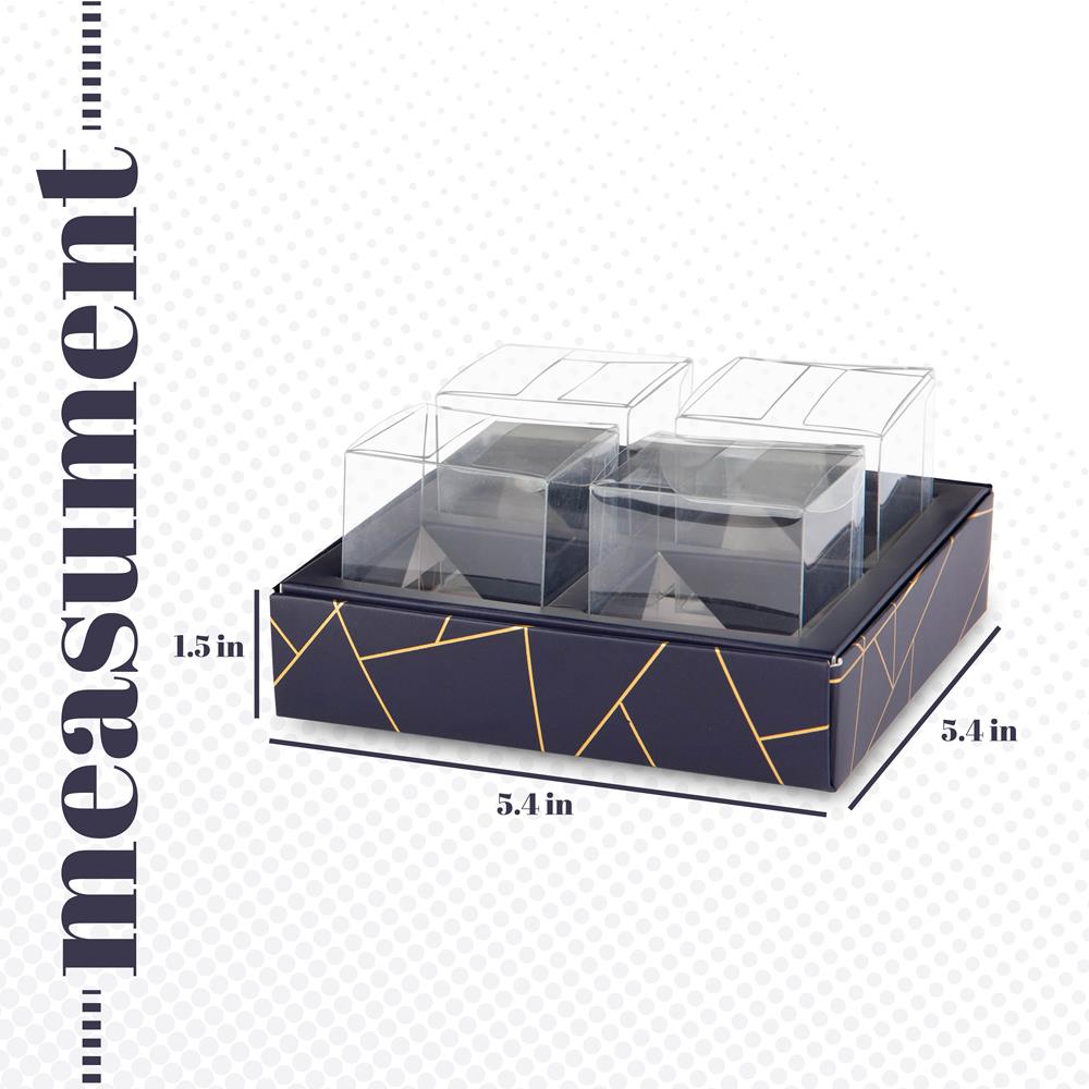 4 Square Shaped Clear Boxes With Square Tray Blue 5.4" X 5.45" X 1.2" Pack Of 12