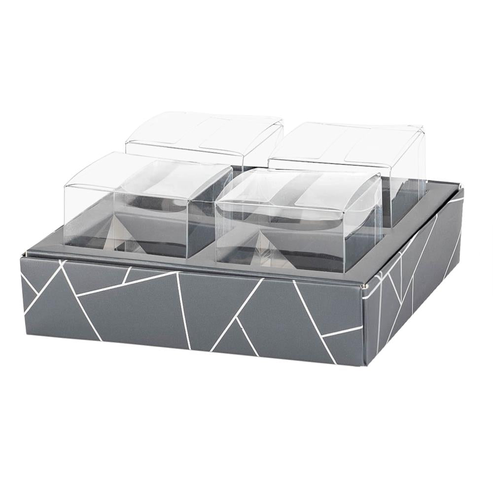 4 Square Shaped Clear Boxes With Square Tray Gray 5.4" X 5.45" X 1.2" - 12 Pack