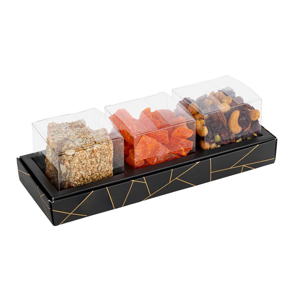 3 Square Shaped Clear Boxes With Rectangle Tray Black 11" X 3.9" X 1.3" Pack Of 12