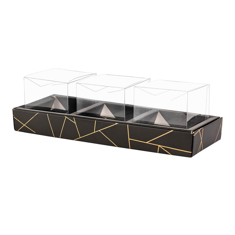 3 Square Shaped Clear Boxes With Rectangle Tray Black 11" X 3.9" X 1.3" Pack Of 12