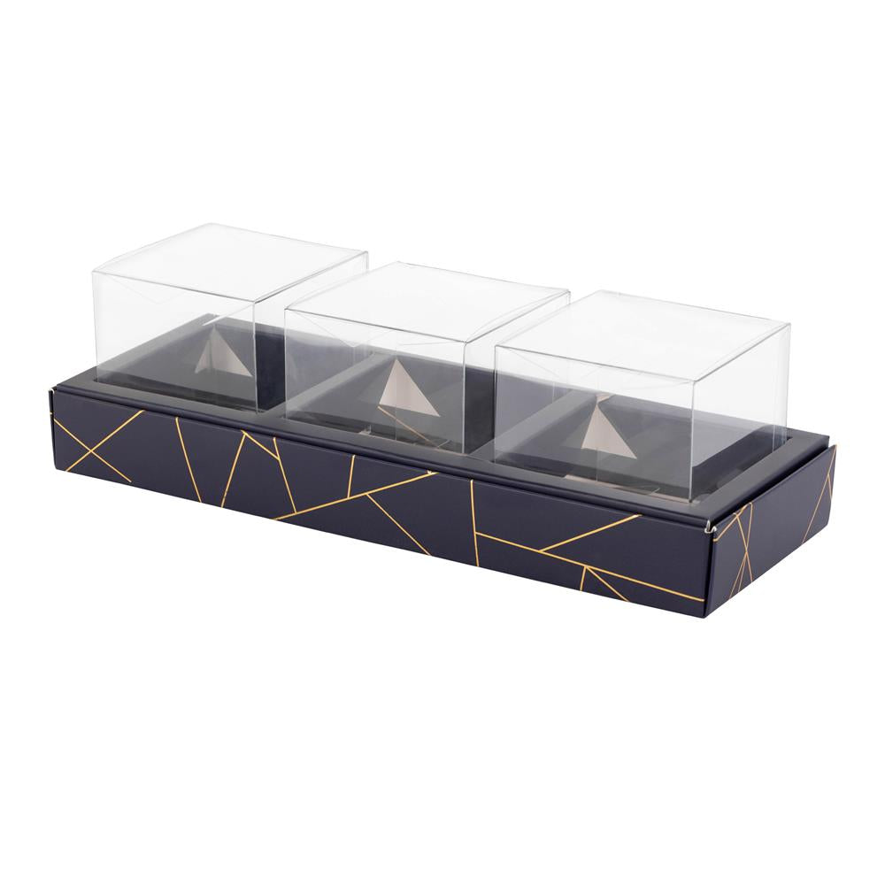 3 Square Shaped Clear Boxes With Rectangle Tray Blue 11" X 3.9" X 1.3" Pack Of 12