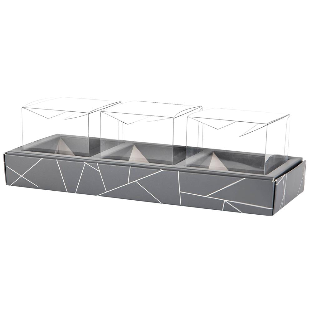 Square Shaped Clear Boxes With Rectangle Tray Gray 11" X 3.9" X 1.3"