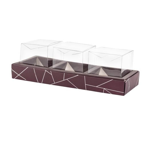 3 Square Shaped Clear Boxes With Rectangle Tray Purple 11" X 3.9" X 1.3" Pack Of 12