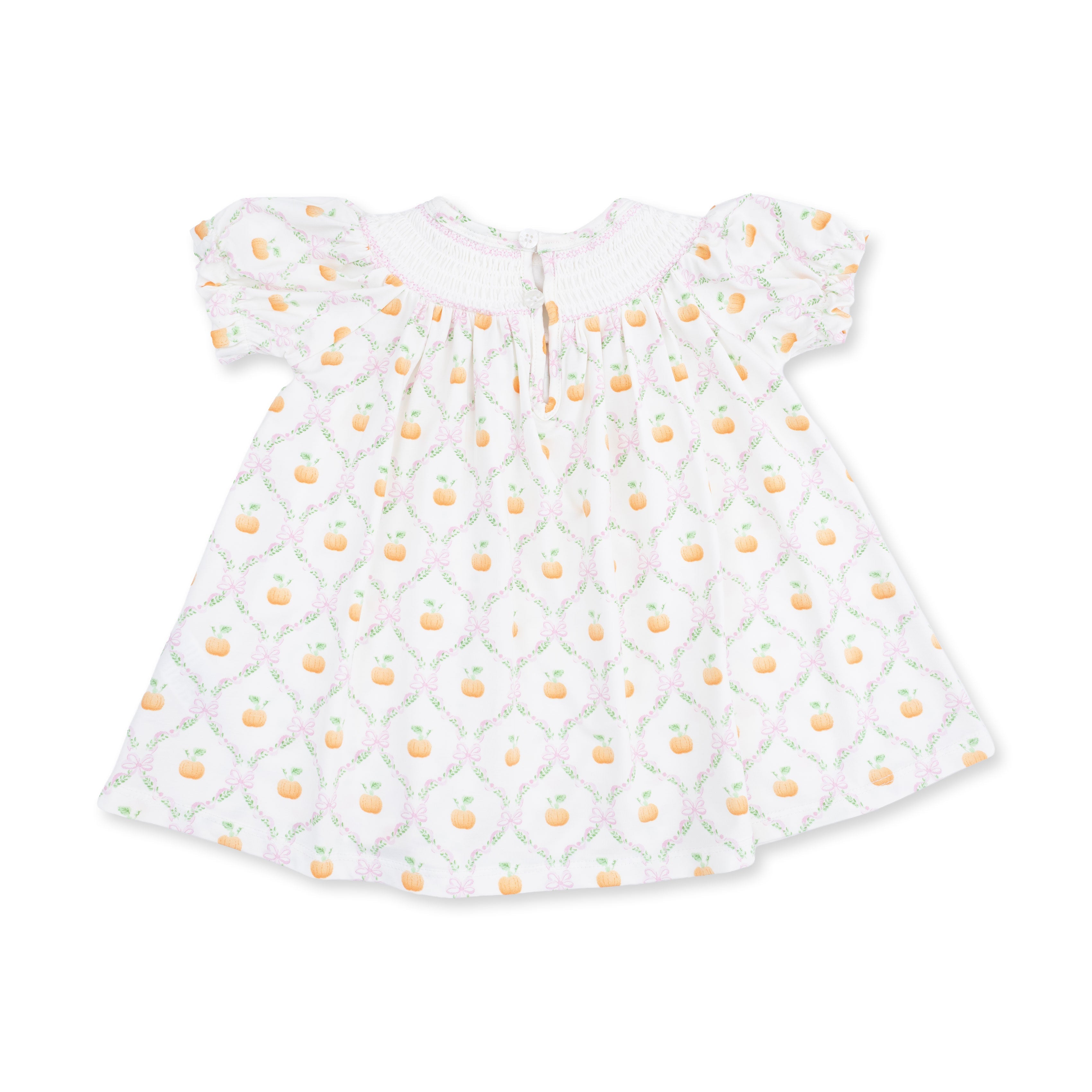Pretty Pumpkin Trellis - Jane Puff Sleeve Bishop Dress And Bloomer