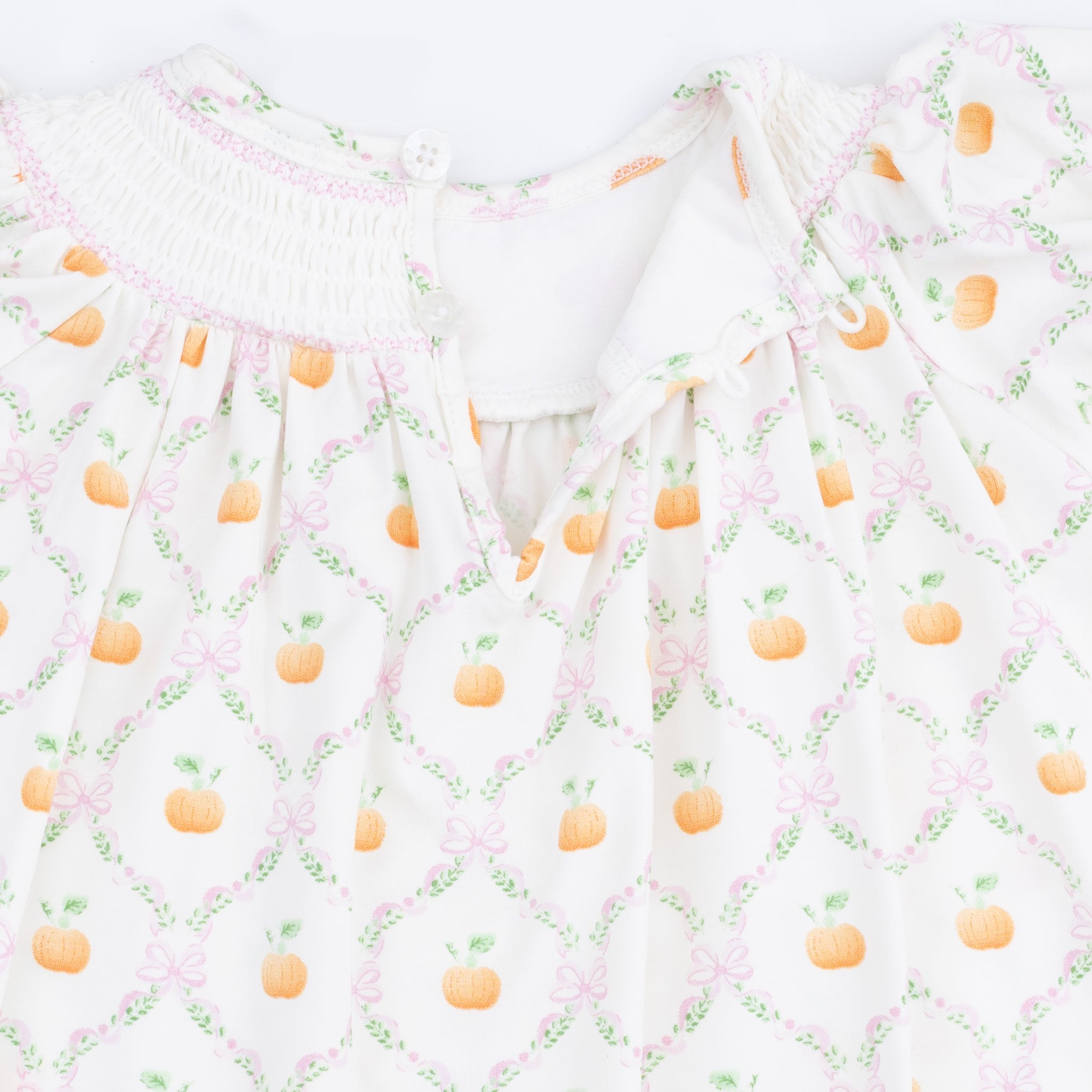 Pretty Pumpkin Trellis - Jane Puff Sleeve Bishop Dress And Bloomer