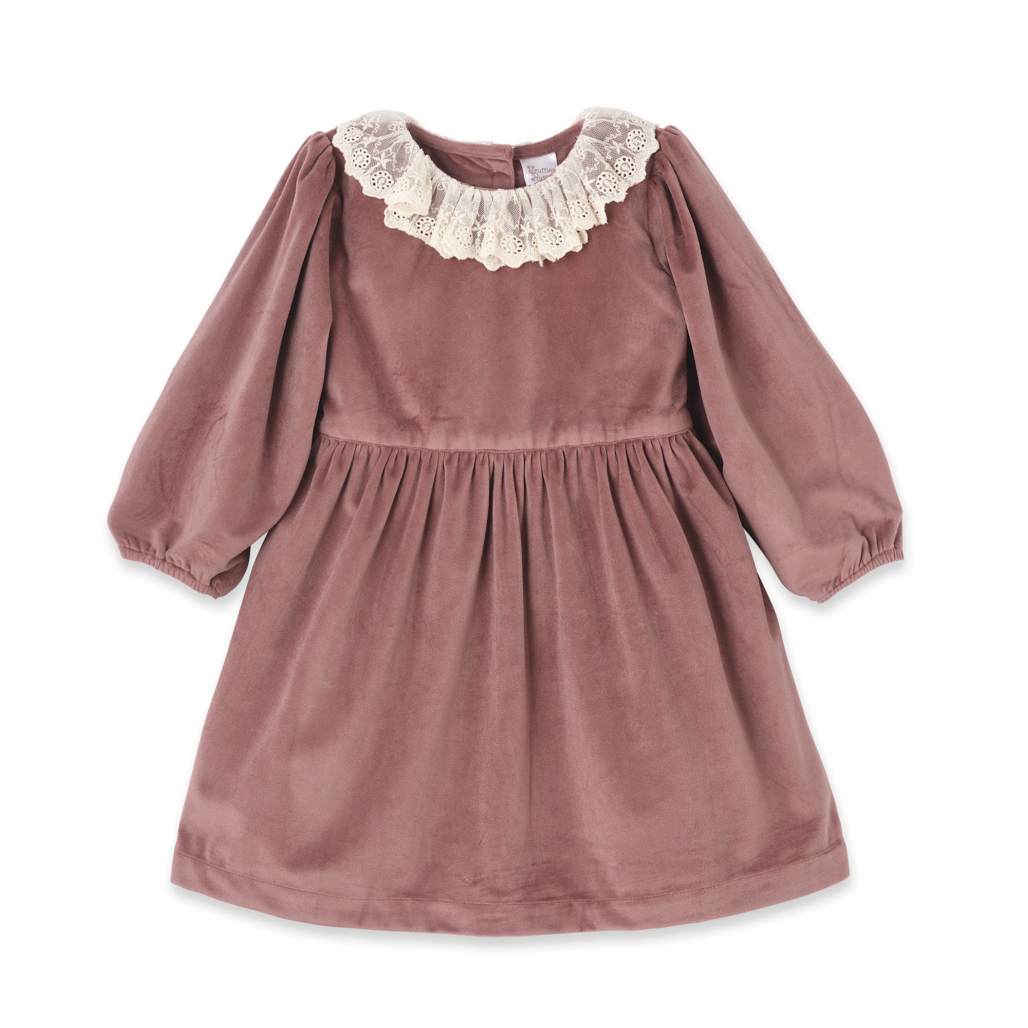 Mauve Velvet Girl's Dress – Lace Collar Special Occasion