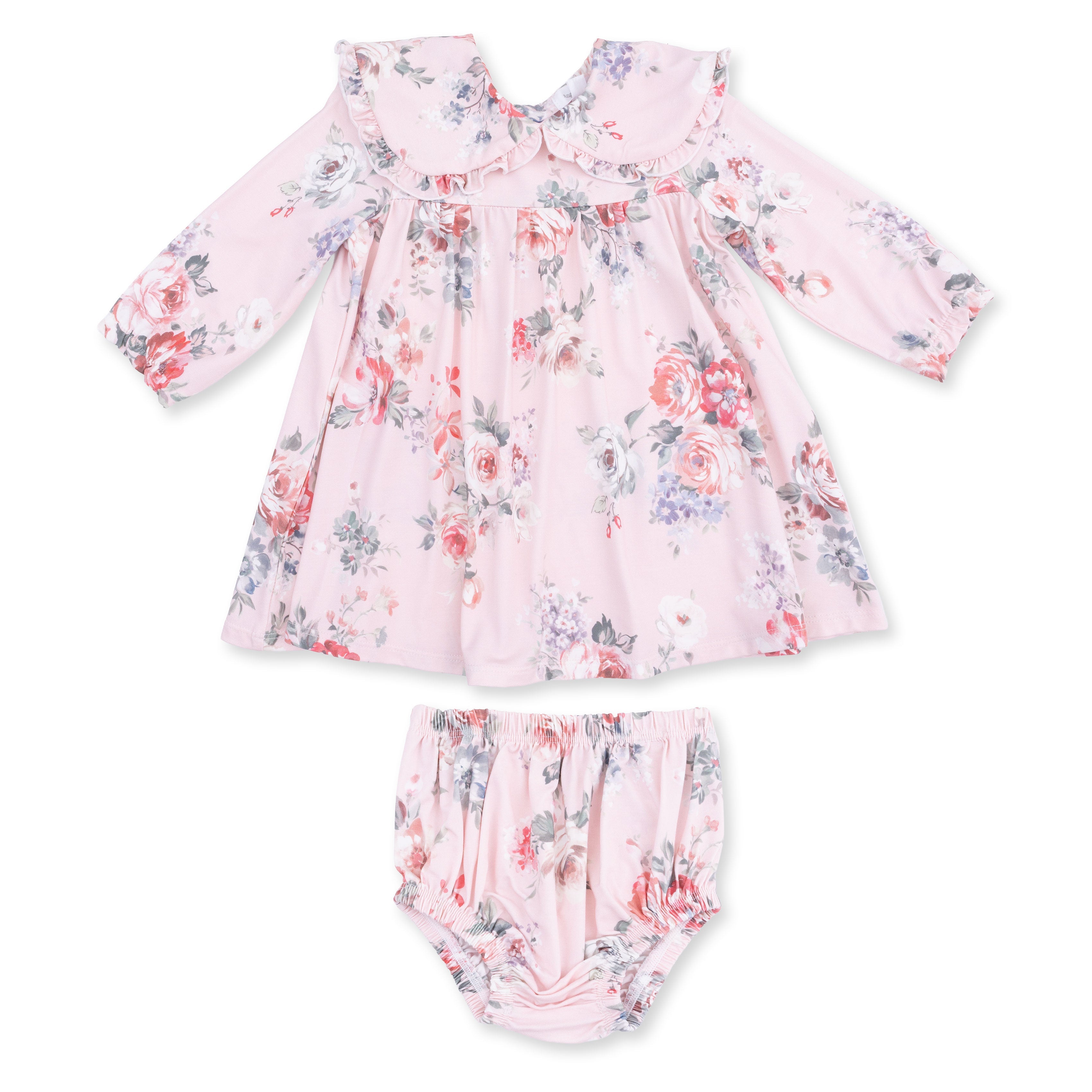 Painterly Rose Bouquets - Sofia Dress With Oversize Collar And Bloomer