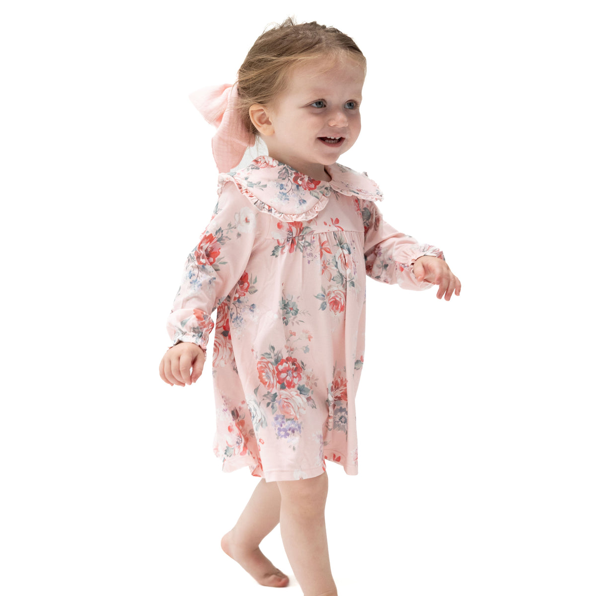 Painterly Rose Bouquets - Sofia Dress With Oversize Collar And Bloomer