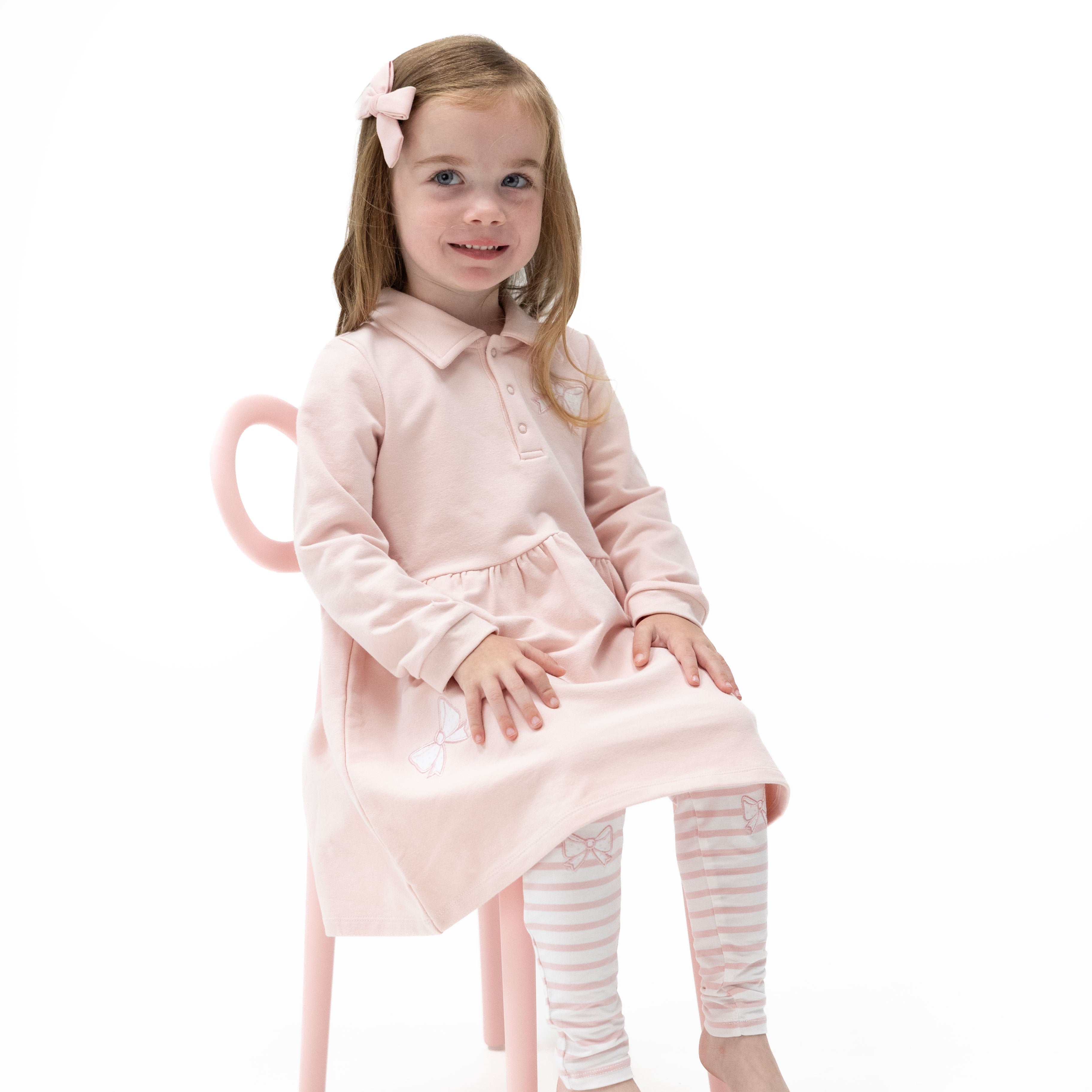 Veiled Pink Bows - Polo Dress And Legging