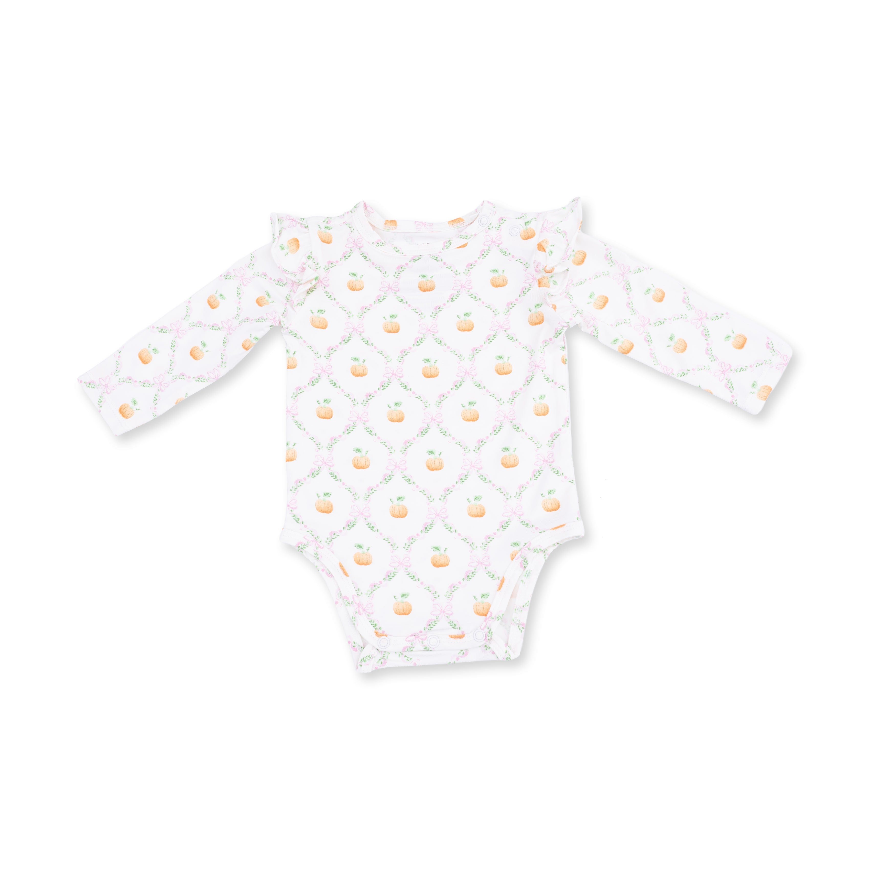 Pretty Pumpkin Trellis - Ruffle Sleeve Bodysuit With Snap Shoulder