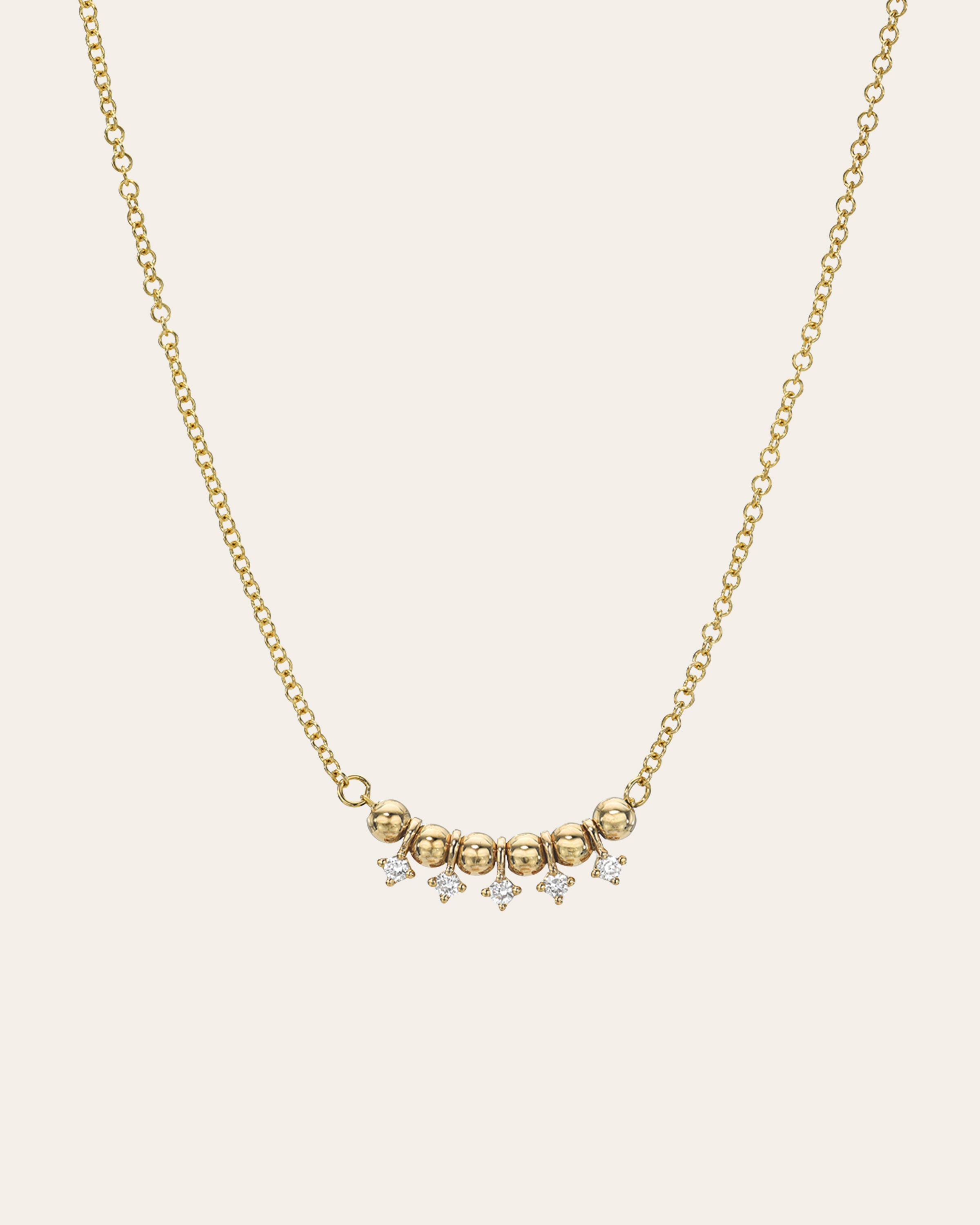 14k Gold Bead And Diamond Drop Necklace