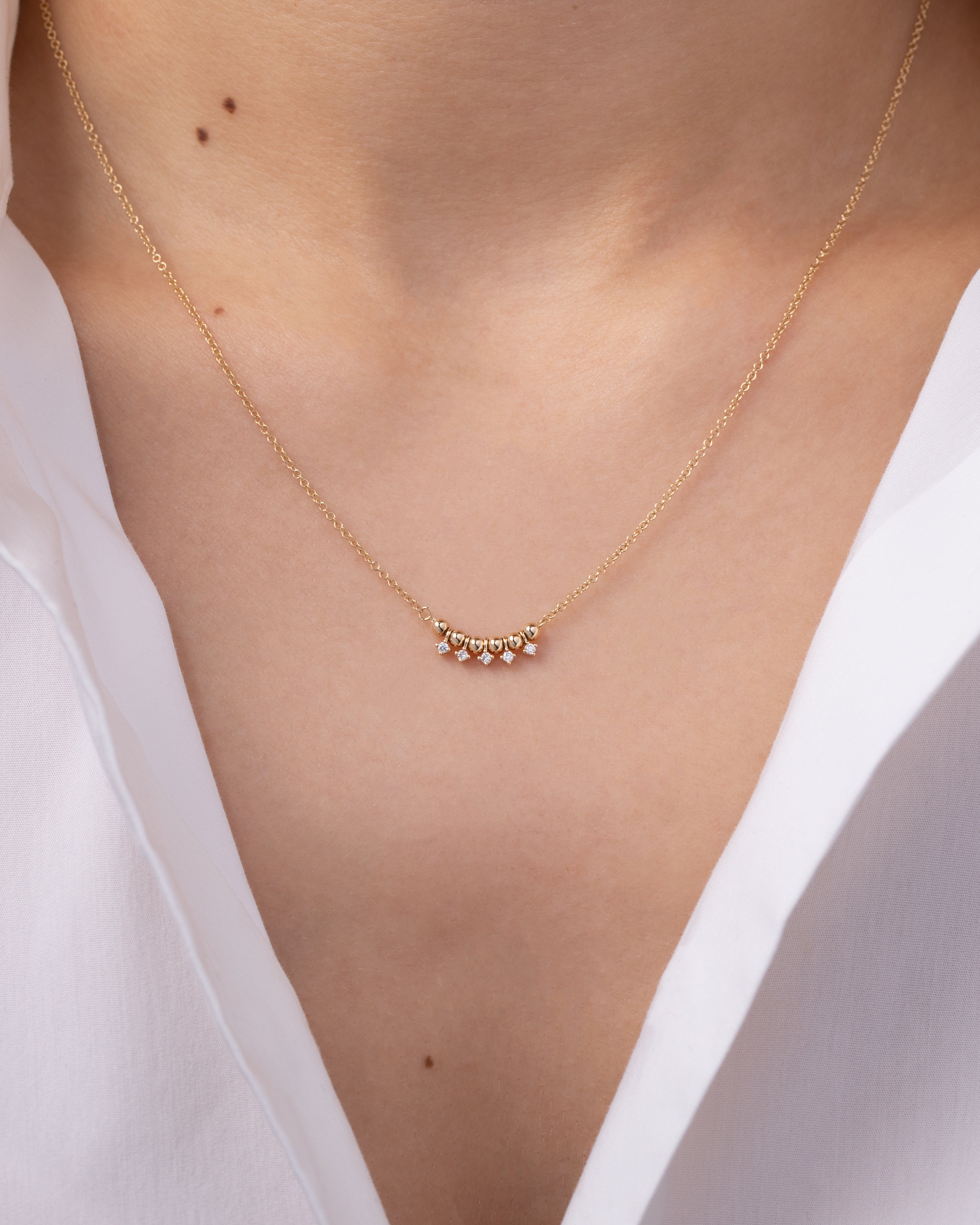 14k Gold Bead And Diamond Drop Necklace