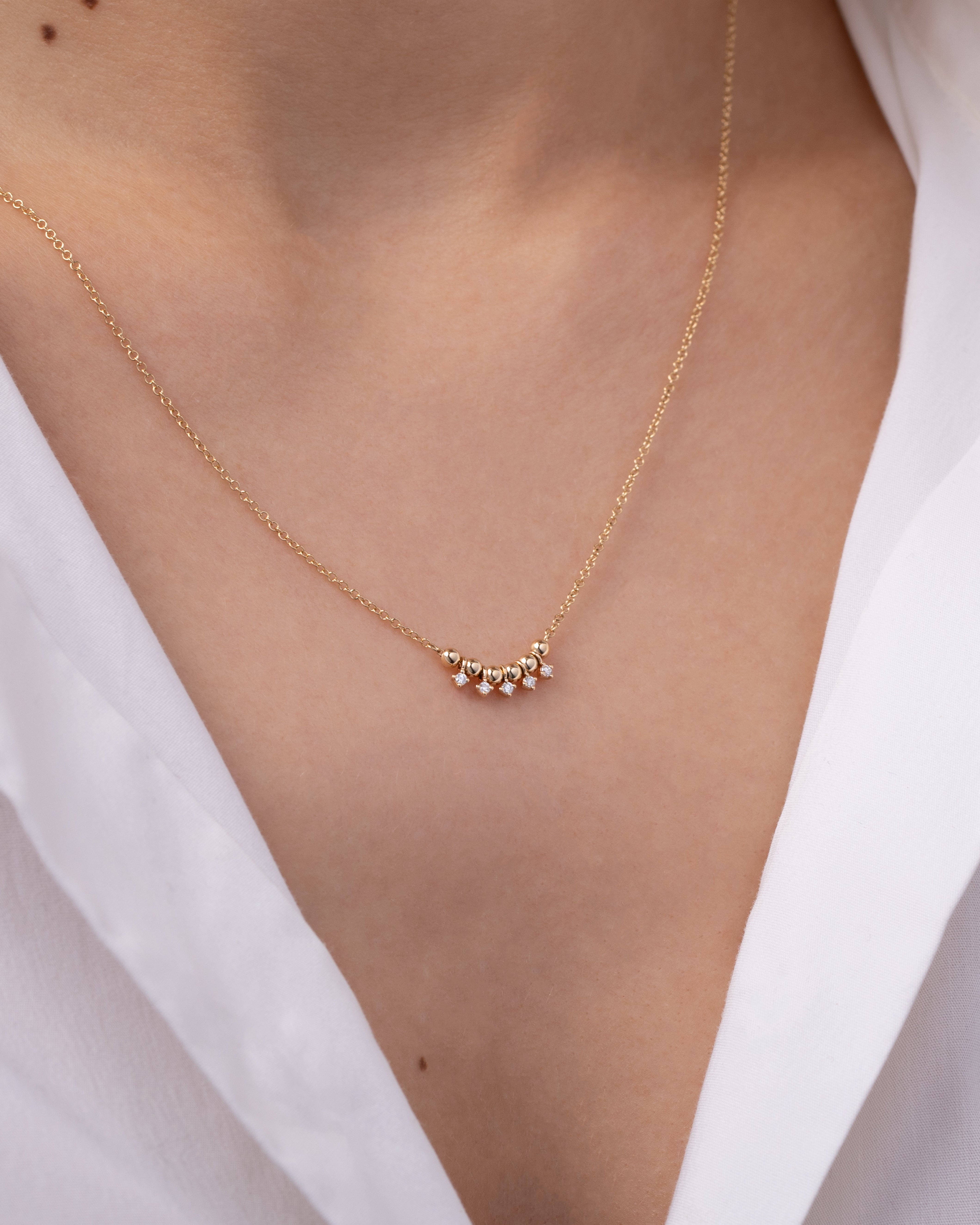 14k Gold Bead And Diamond Drop Necklace