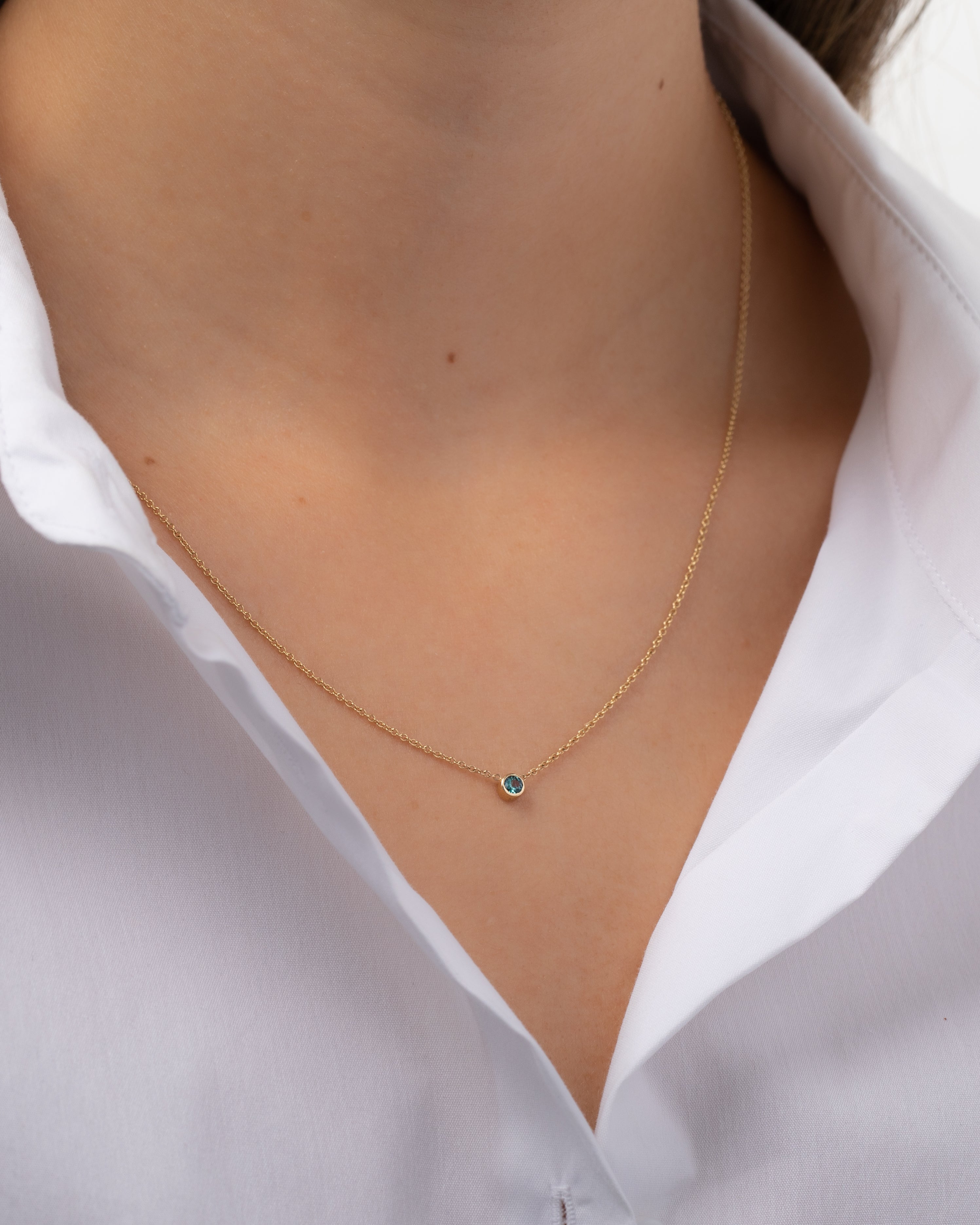 14k Gold Bezel Birthstone Necklace