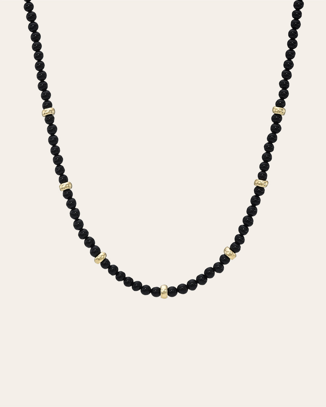 14k Gold Black Onyx Segment Bead Necklace