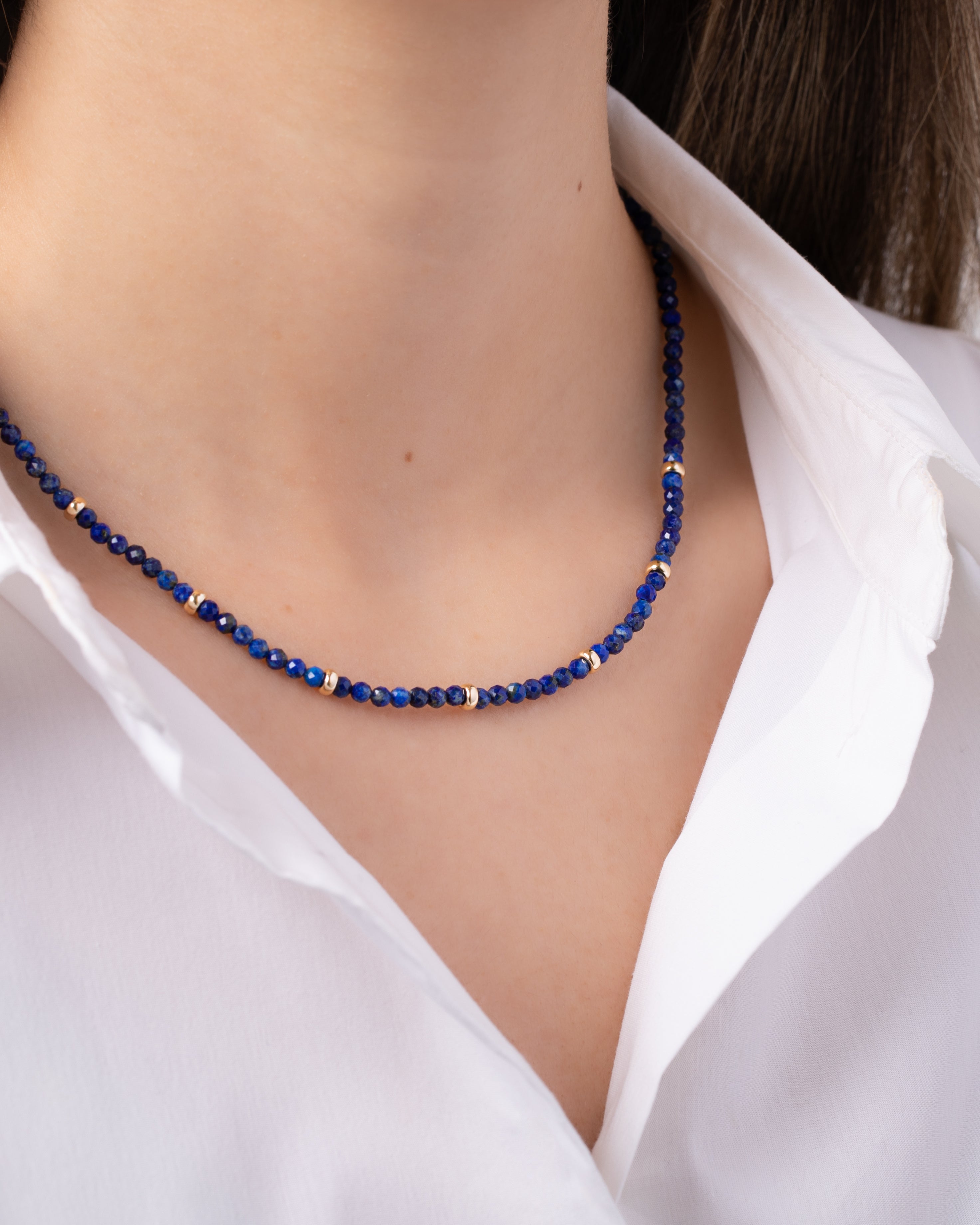 14k Gold Blue Lapis Segment Bead Necklace