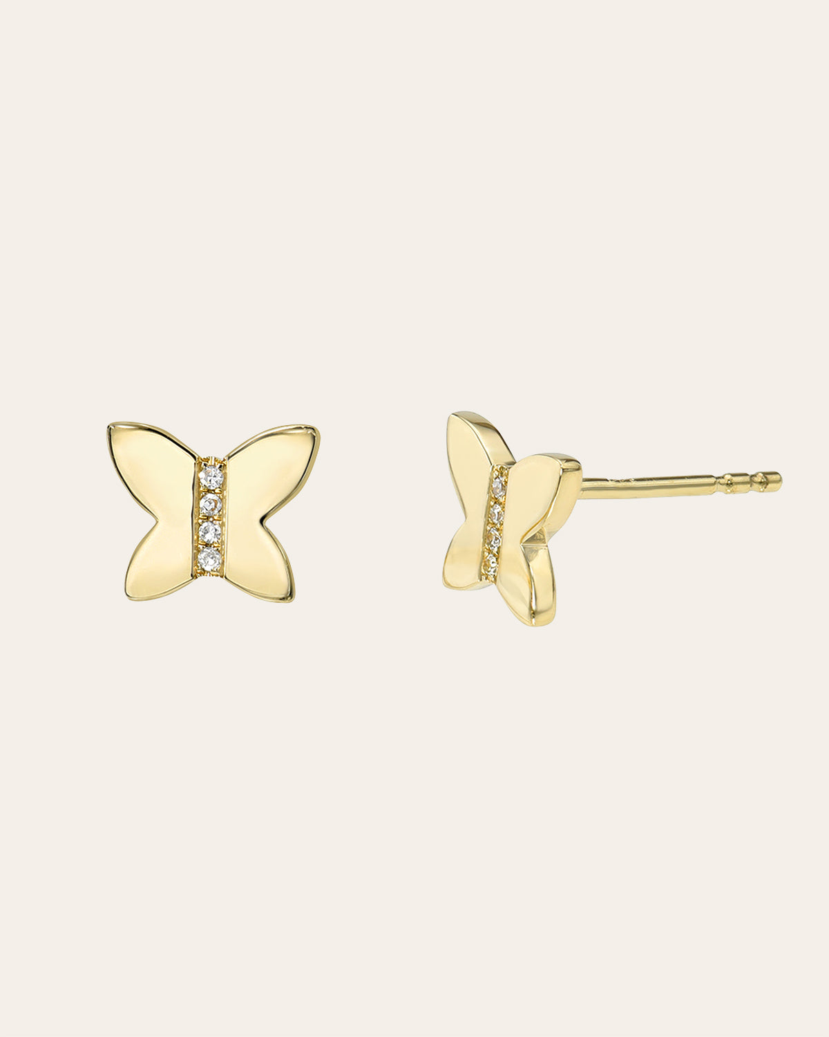 14k Gold Diamond Butterfly Stud Earrings