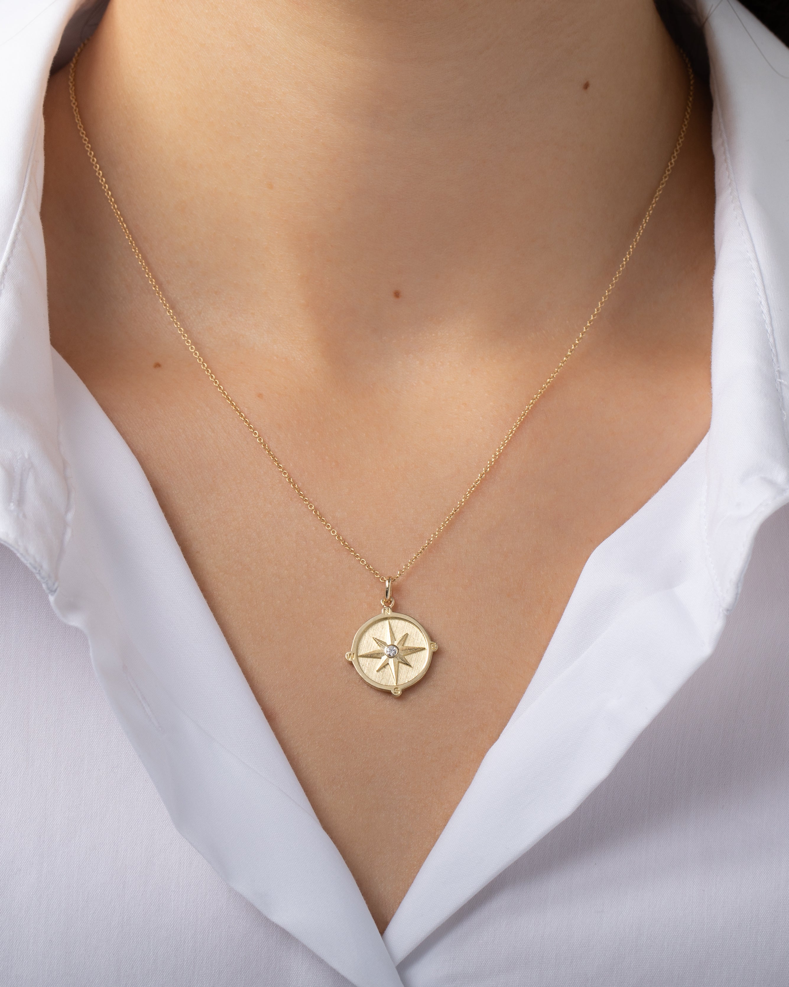 14k Gold Diamond Compass Medallion Necklace