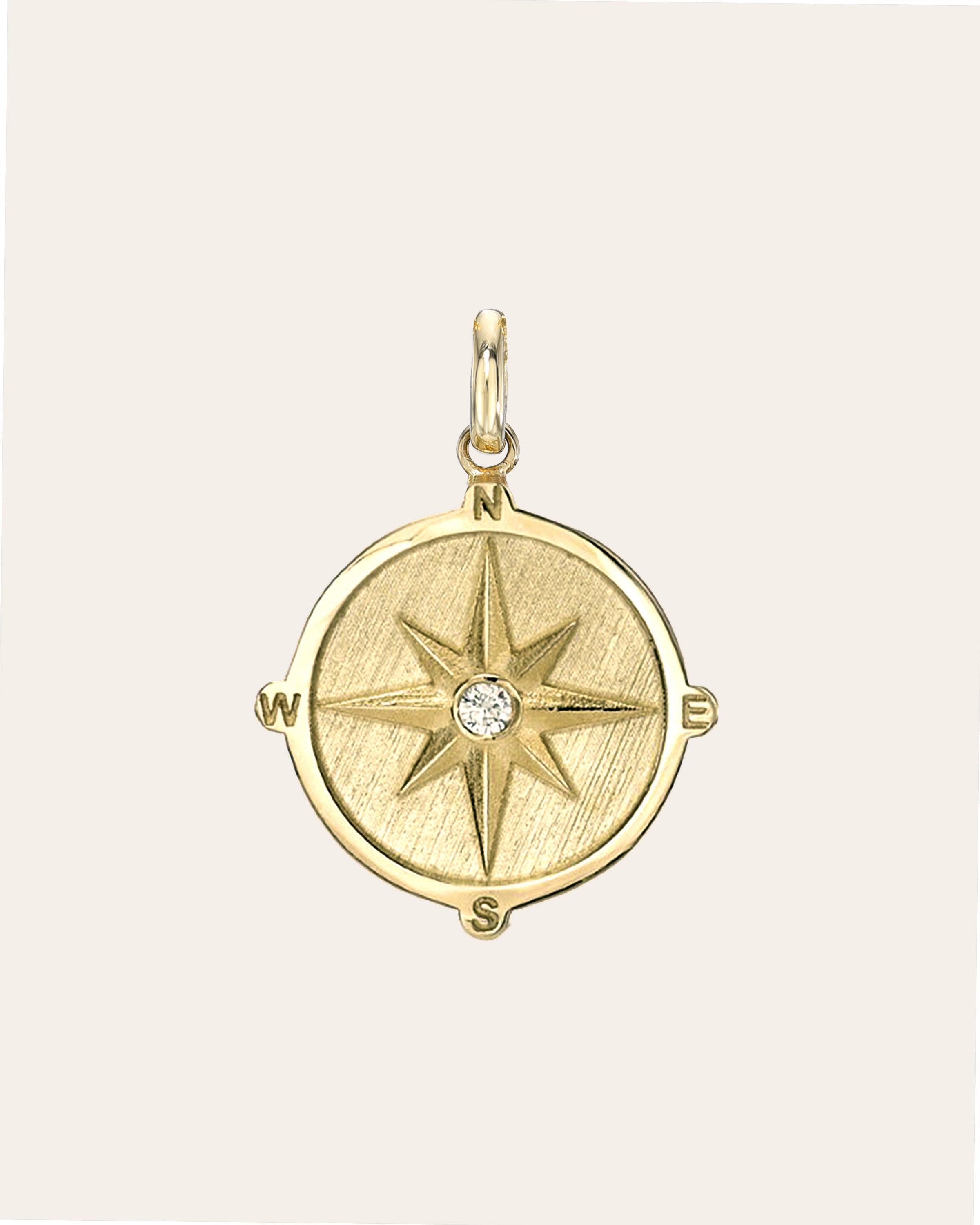 14k Gold Diamond Compass Medallion Pendant