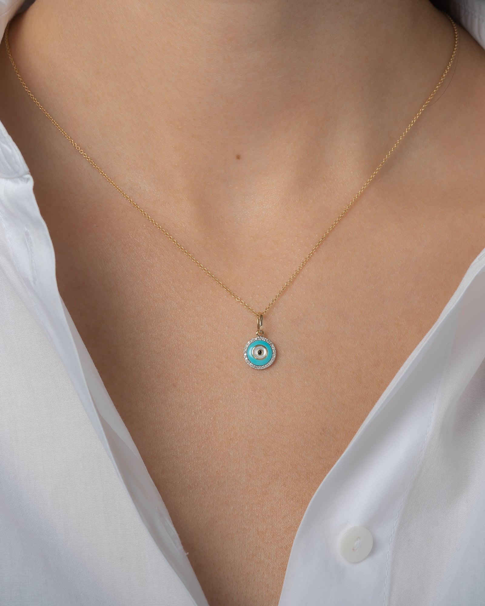 14k Gold Diamond Evil Eye Turquoise Pendant