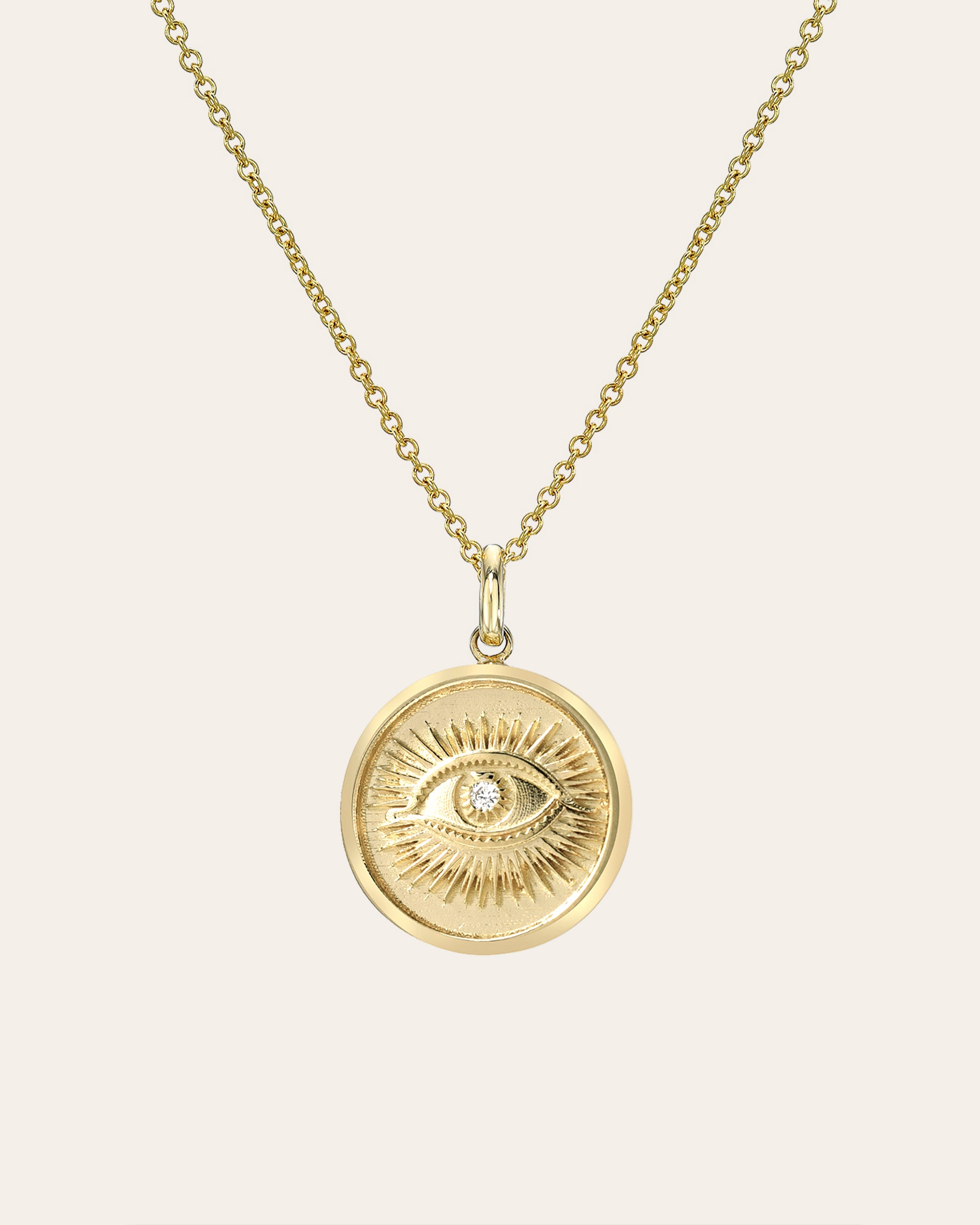 14k Gold Diamond Eye Medallion Necklace