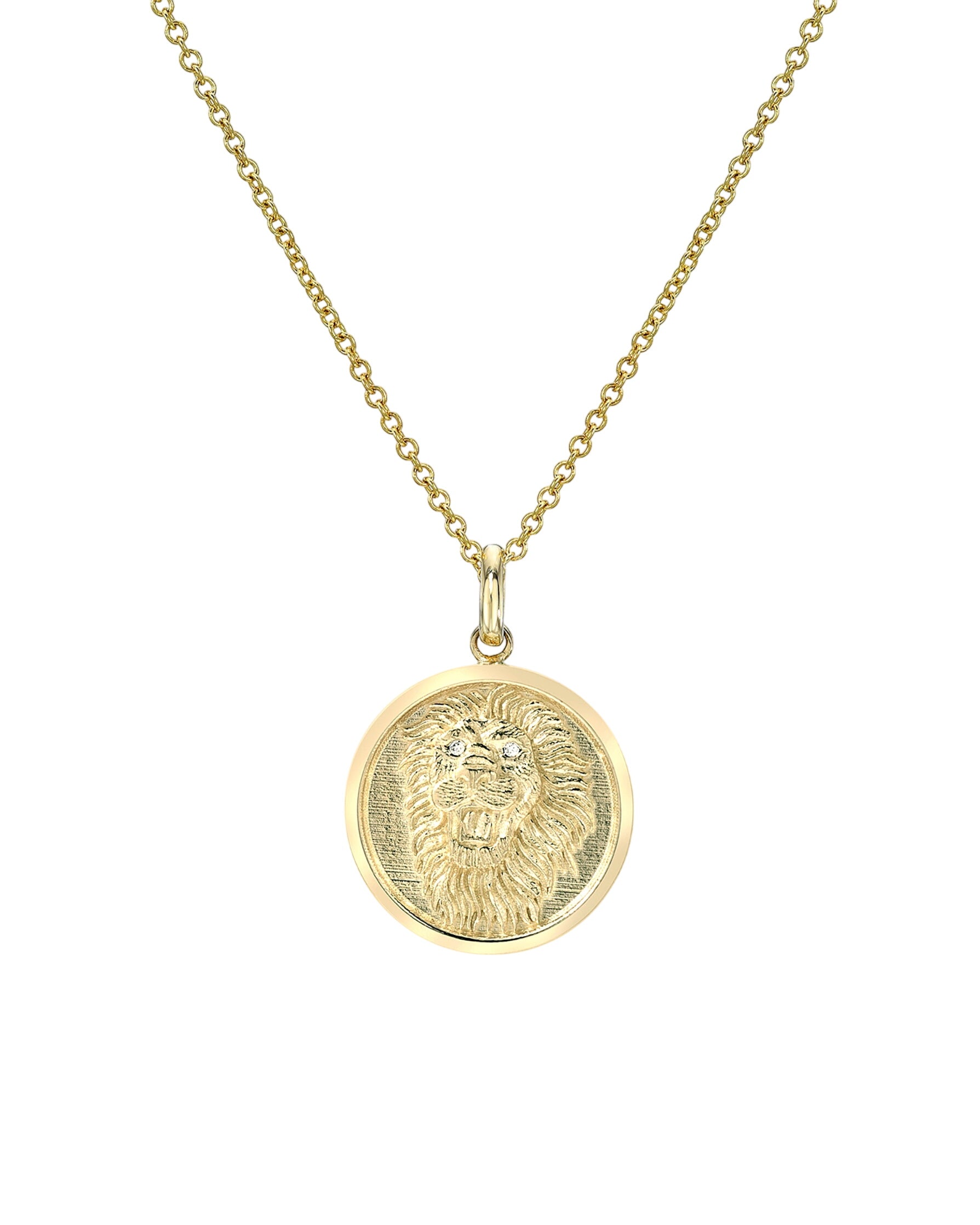 14k Gold Diamond Lion Medallion Necklace