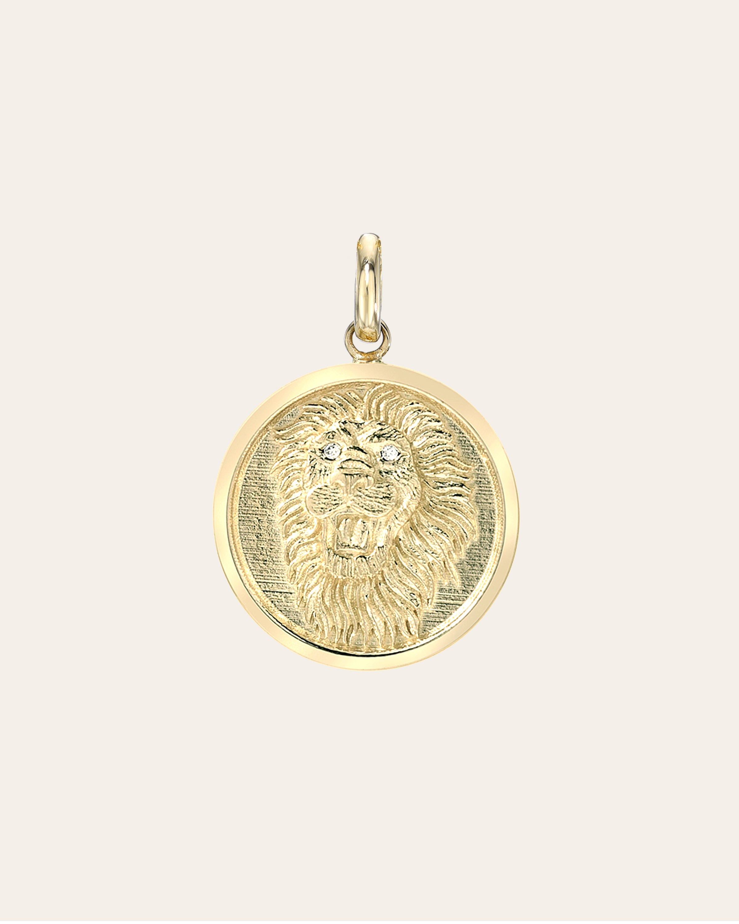 14k Gold And Diamond Lion Medallion Pendant